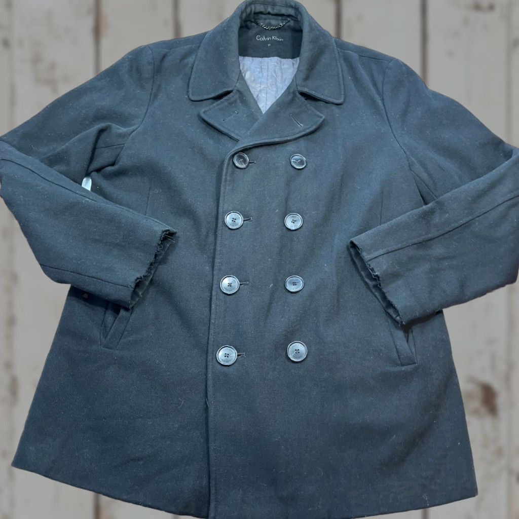 Calvin Klein VINTAGE Calvin Klein Pea Coat Jacket Mens S Black Wool Lined Anchor Buttons Notched Collar Pockets 90s Grunge Fashion Classic Size US S / EU 44-46 / 1 - 1 Thumbnail