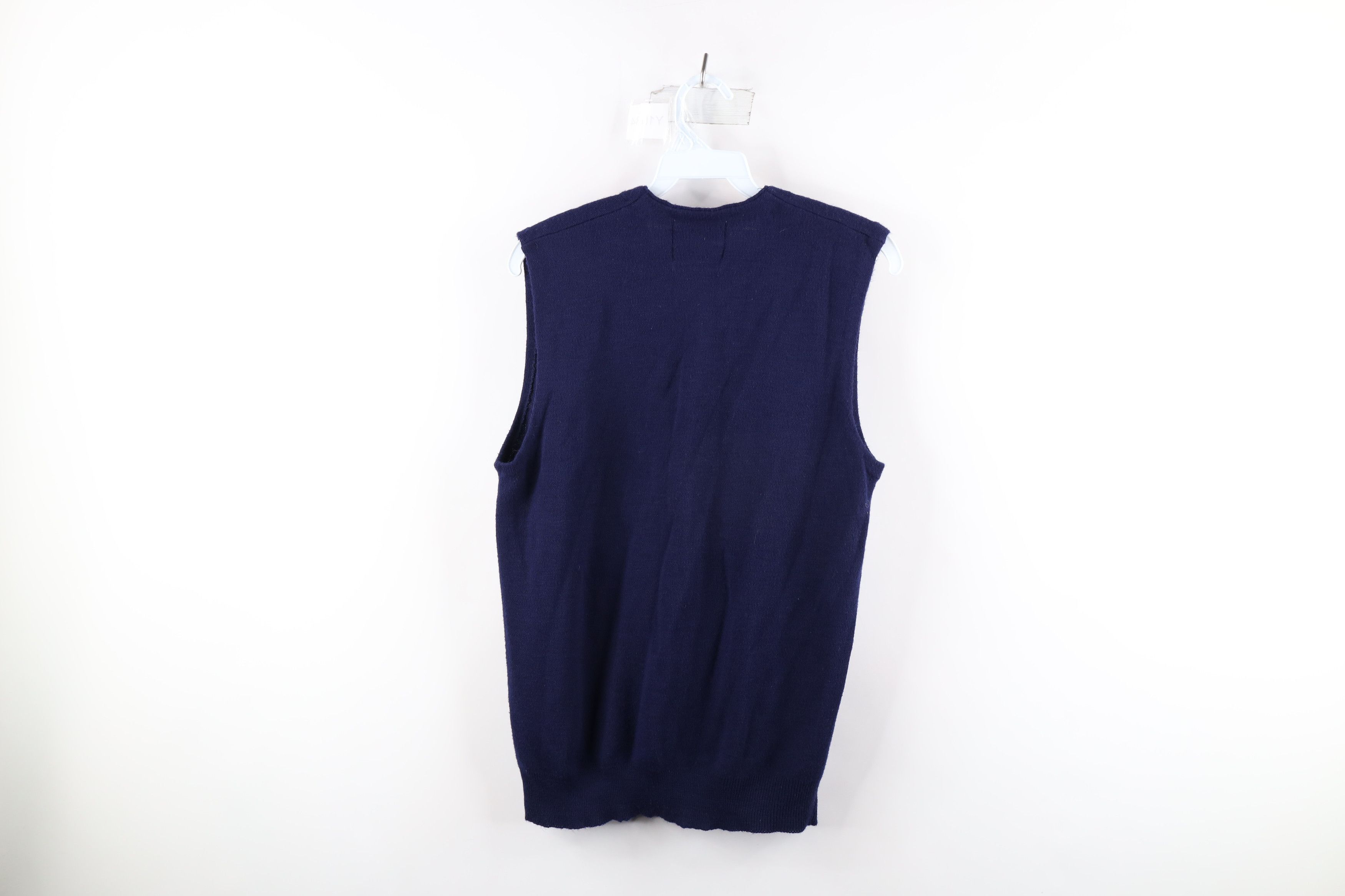 Vintage 70s Streetwear Knit Cardigan Sweater Vest Blue USA