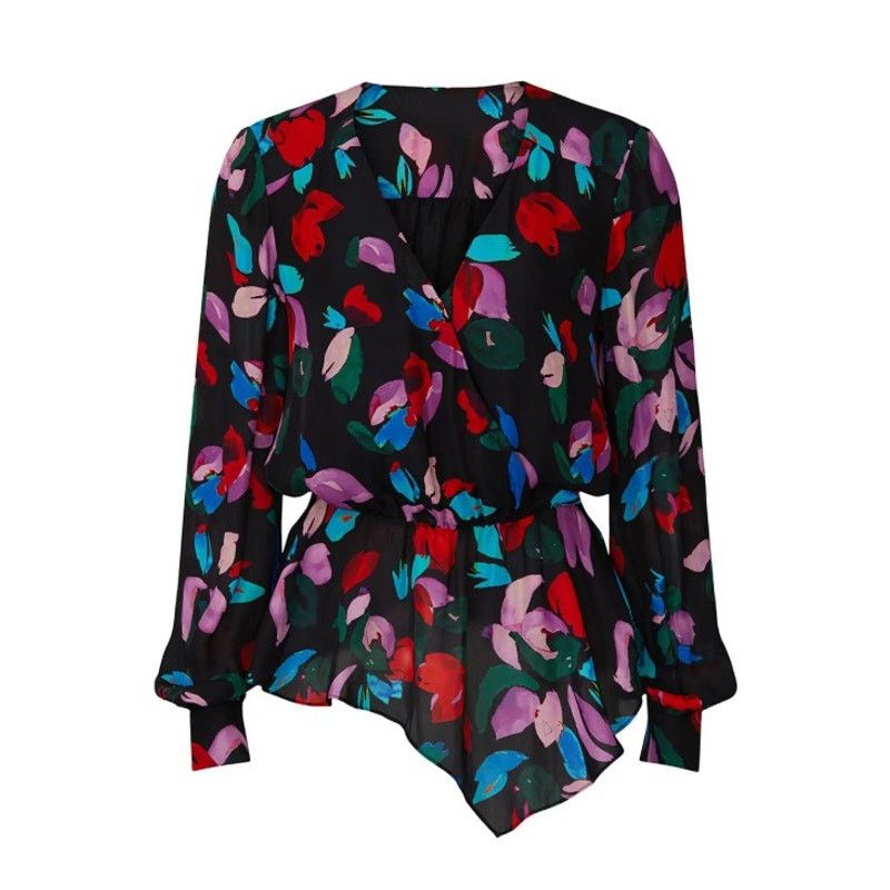 Parker Parker Silk Floral Alyssa V-Neck Asymmetric Peplum Blouse S Size S / US 4 / IT 40 - 1 Thumbnail