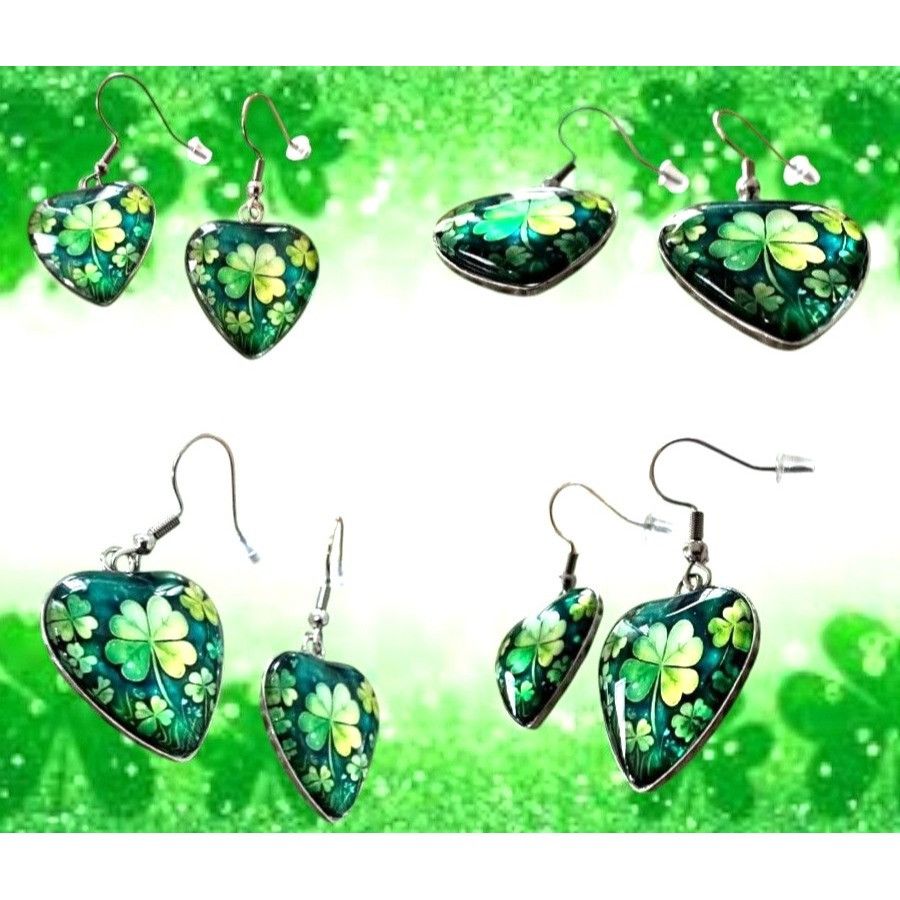 Handmade Shamrock Earrings St Patricks Day Clover Heart Shaped Dangle Size ONE SIZE - 3 Thumbnail