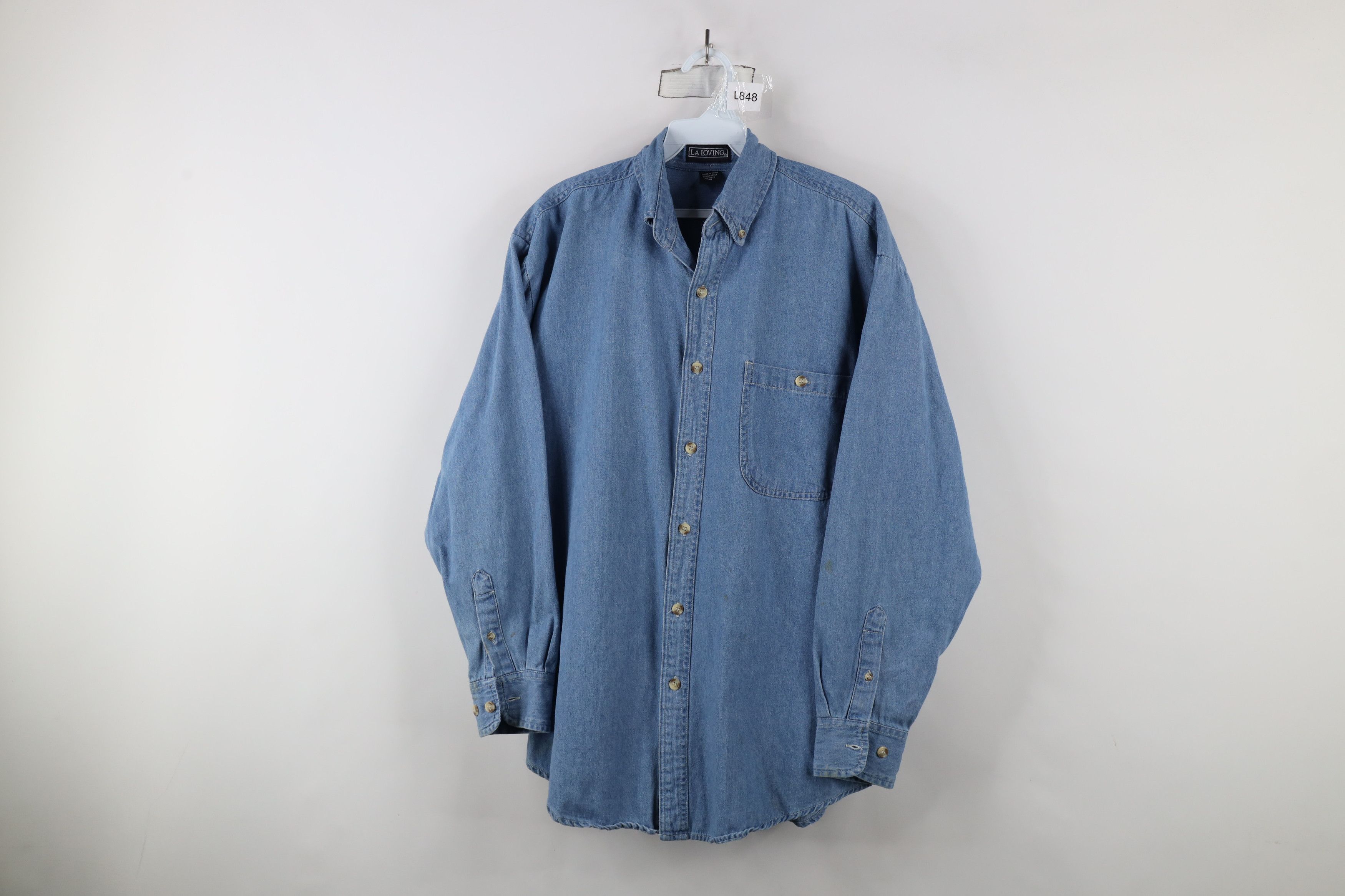 Vintage Vintage 90s Streetwear Blank Denim Jean Button Down Shirt Size US M / EU 48-50 / 2 - 1 Thumbnail