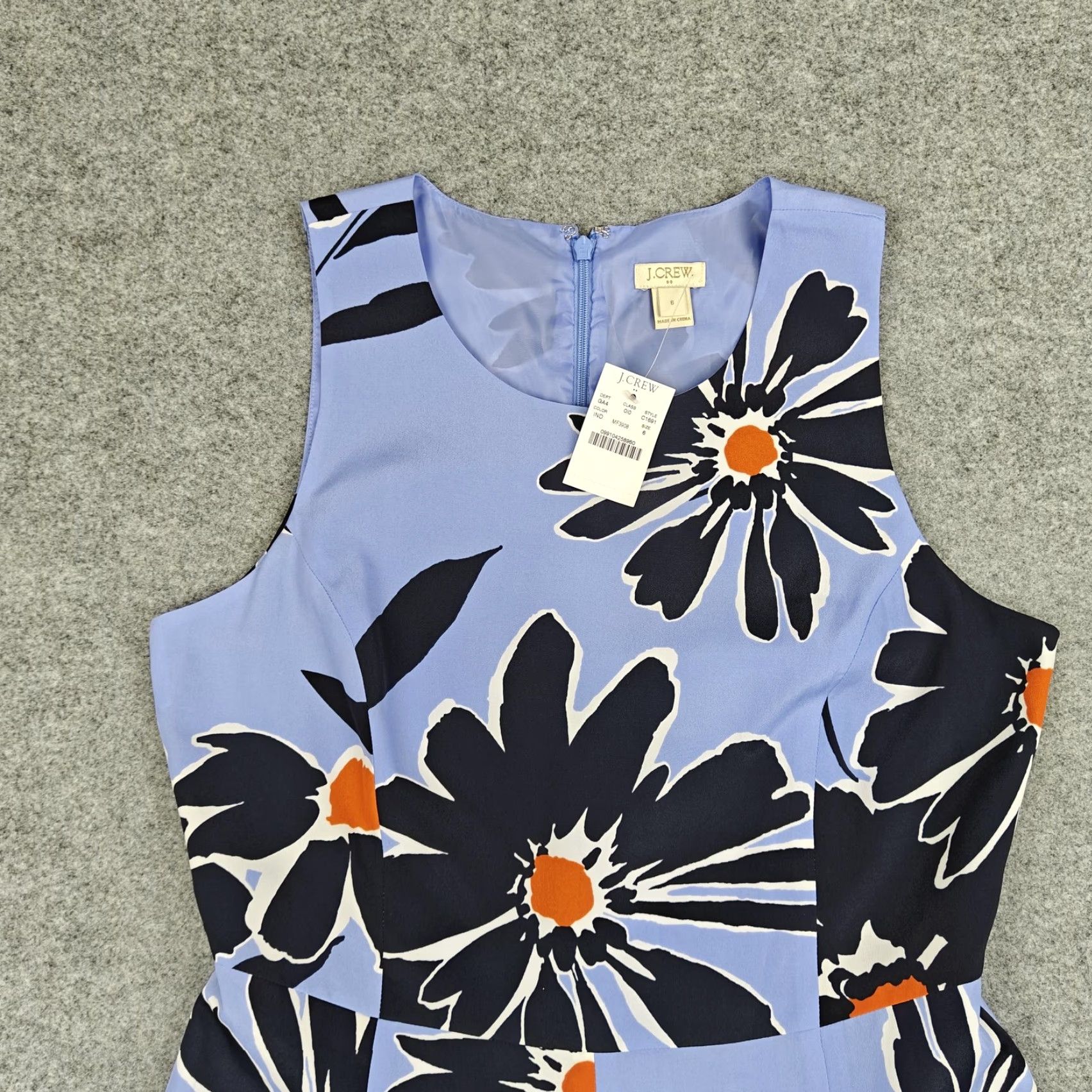 J.Crew Dress Womens 6 Blue Floral Sleeveless Fit & Flare Lined Knee Length  New