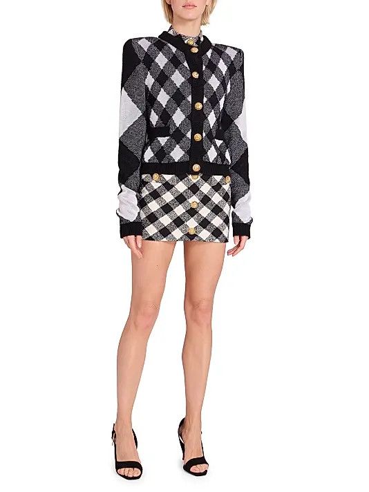 Balmain o1s1wg110825 Mixed Check Cardigan in Black Size S / US 4 / IT 40 - 6 Thumbnail