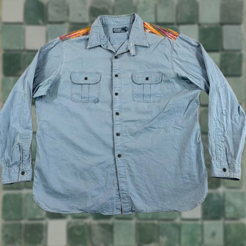 Polo Ralph Lauren VINTAGE Polo Ralph Lauren Aztec Western Southwest Patch Chin Strap Shirt Men 2XL Size US XXL / EU 58 / 5 - 1 Thumbnail