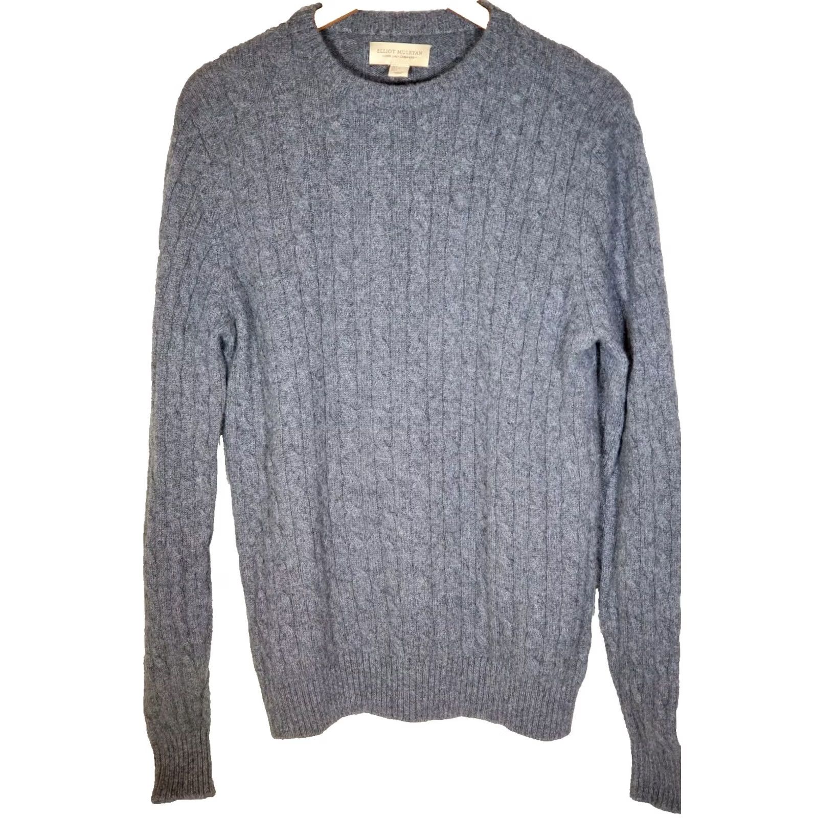 Vintage Elliot Mulryan 100% Cashmere Cable Knit Crew Neck Sweater Gray Men's L Sweatshirt? Pullover. Size US L / EU 52-54 / 3 - 2 Thumbnail