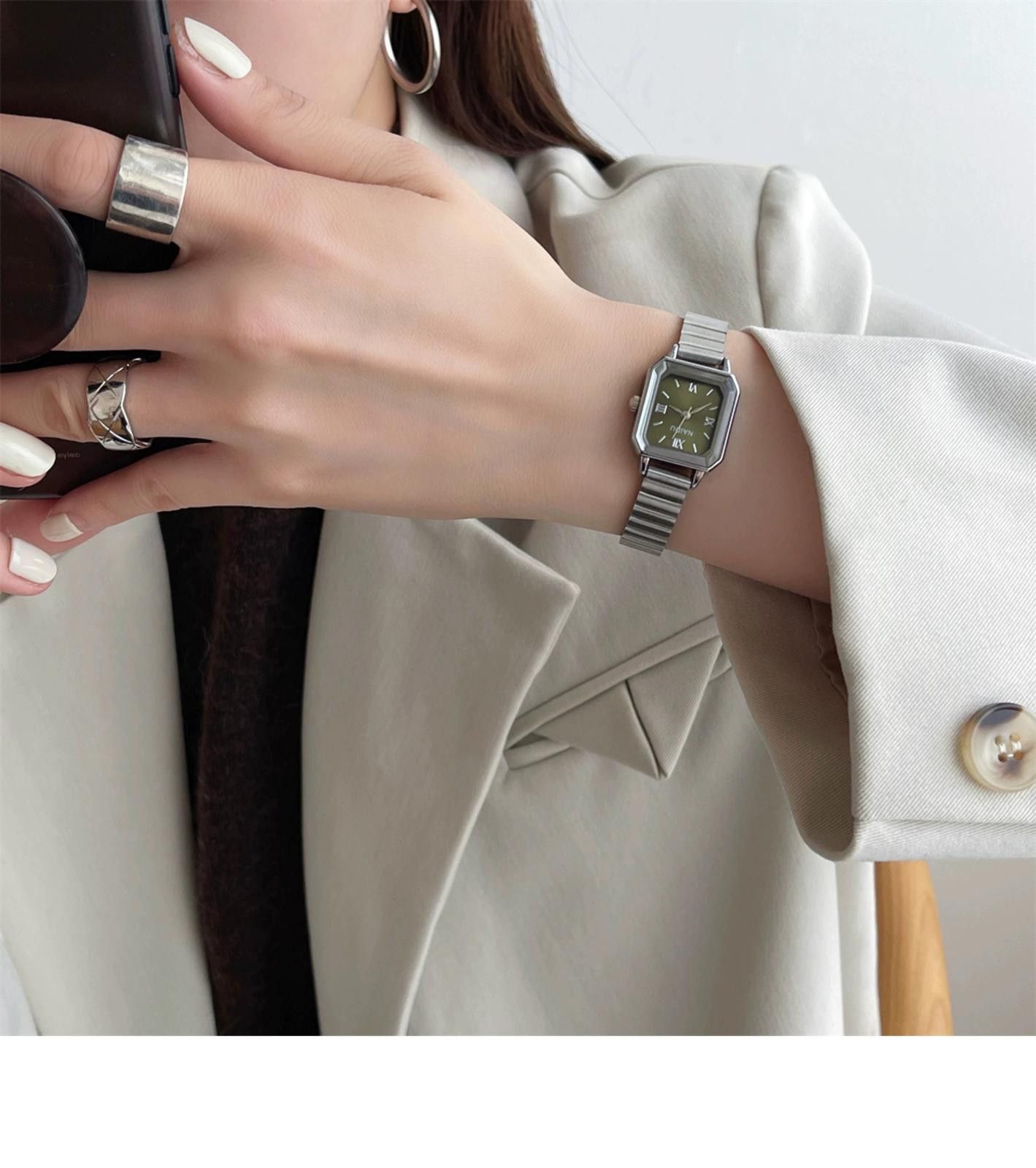 Jewelry Silver Stainless Steel Square Face Wristwatch, Slim Fit Size ONE SIZE - 2 Thumbnail