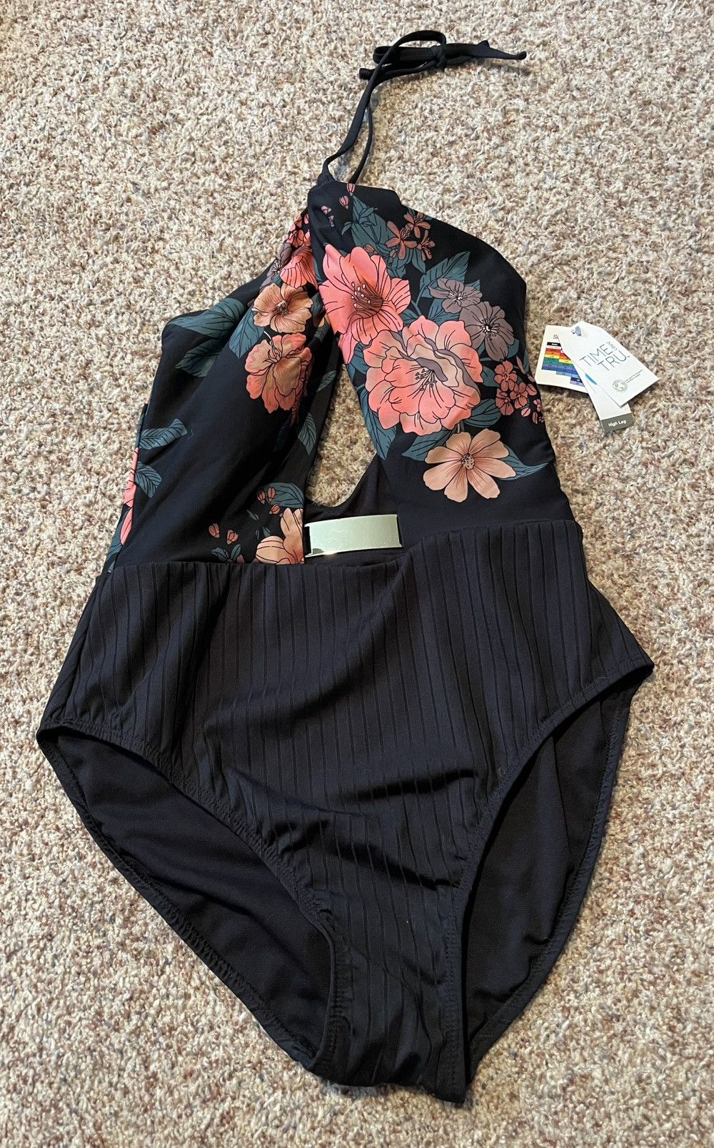 Floral One-Piece Swimsuit Size 8-10 in Black, Women's