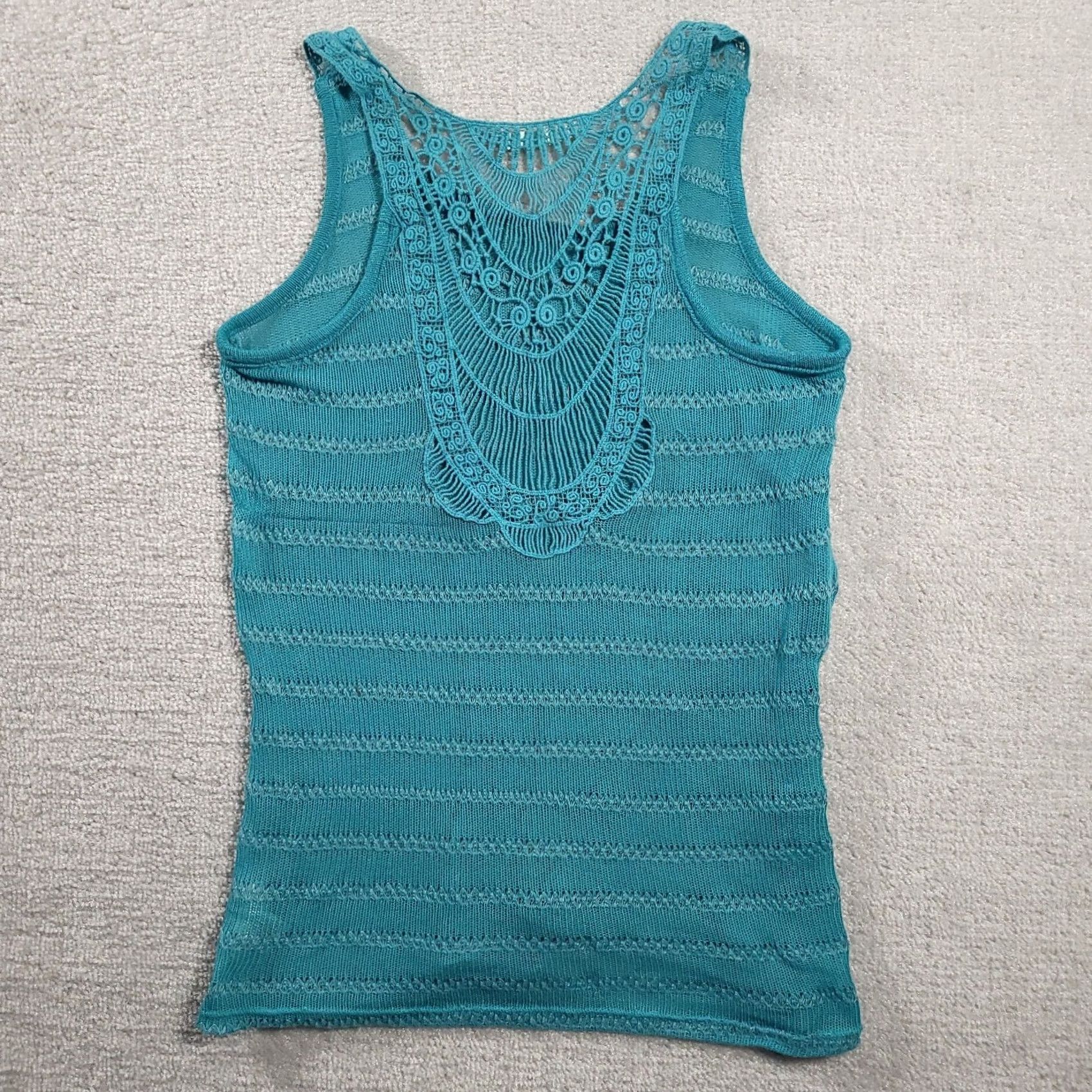 Vintage Maurices Womens Tank Top L Teal Crochet Knit Stretch Casual Bohemian Sleeveless Size L / US 10 / IT 46 - 7 Thumbnail