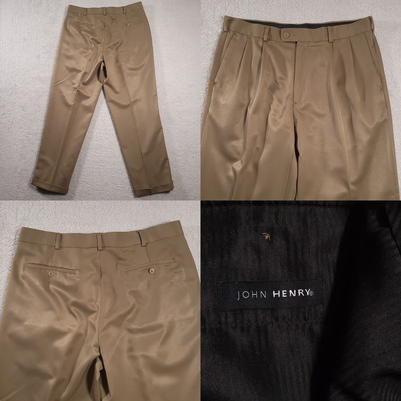 Vintage John Henry Men's Pants Size 36 x 32 Beige Pleated Front Cuffed Dress Pants Regular Rise Tapered Leg Mens Size US 36 / EU 52 - 8 Thumbnail