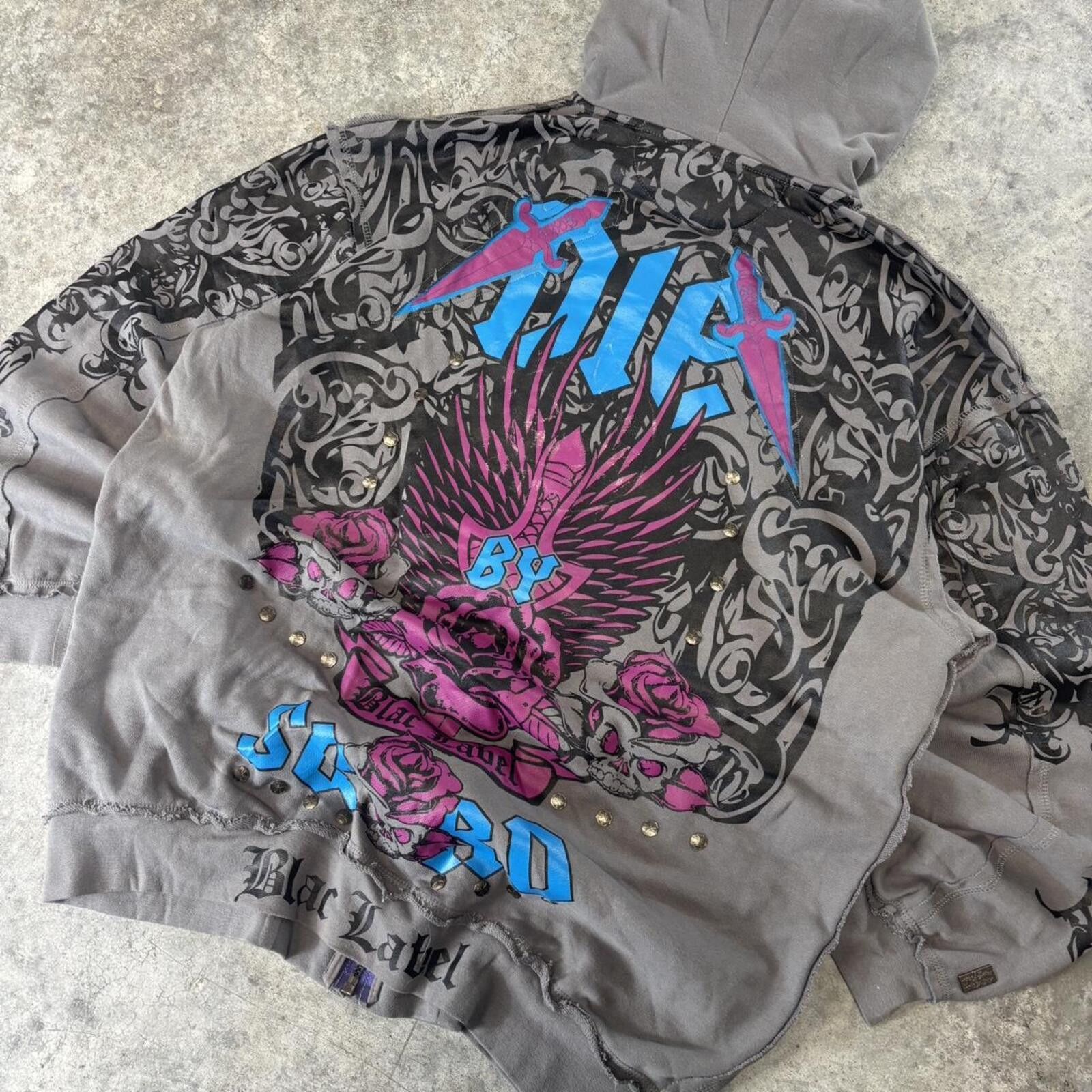 Affliction Blac Label Y2K Zip Up 2000s Baggy Hoodie Size US XXL / EU 58 / 5 - 7 Thumbnail