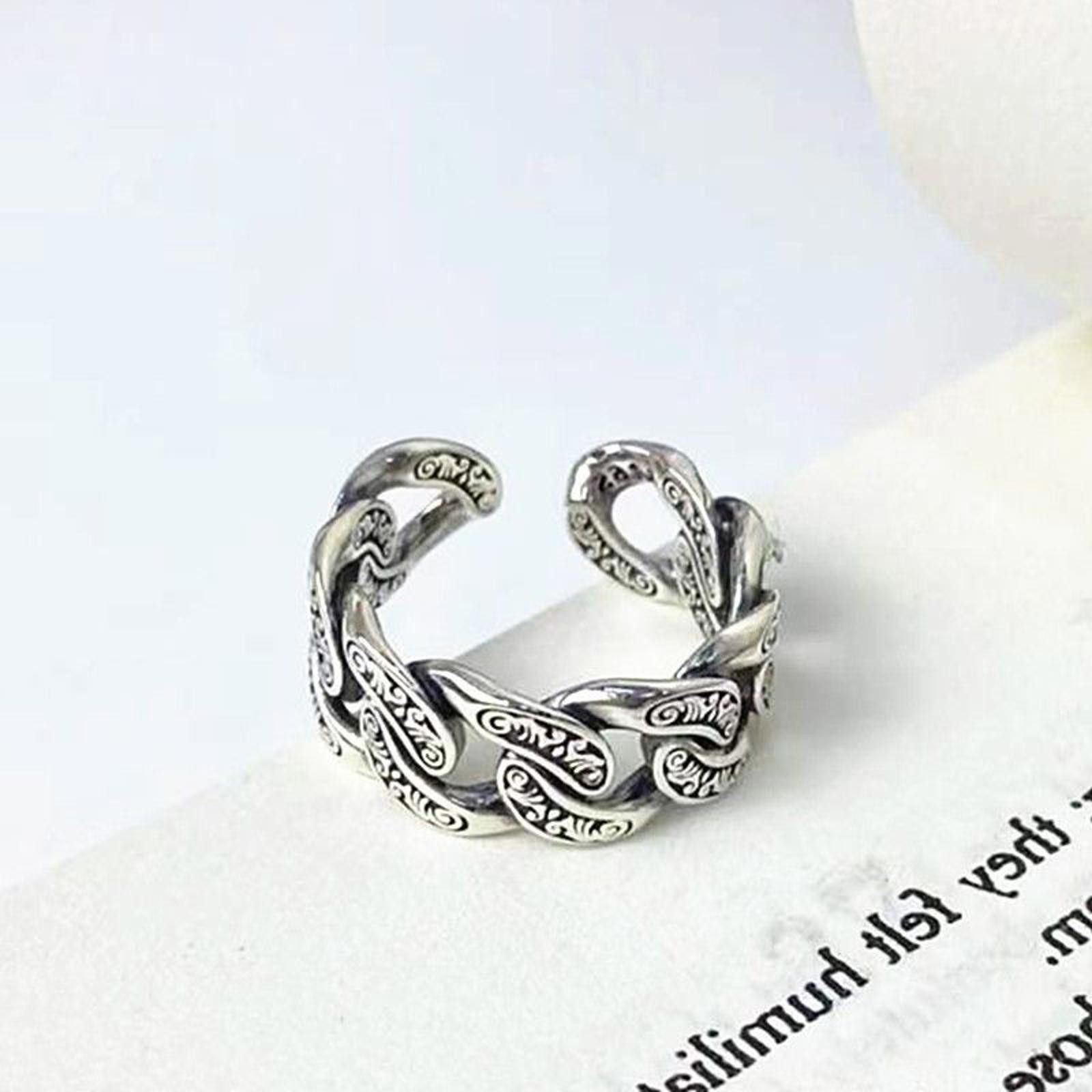 Jewelry Cuban Link Ring, Hollow Ring Size ONE SIZE - 3 Thumbnail