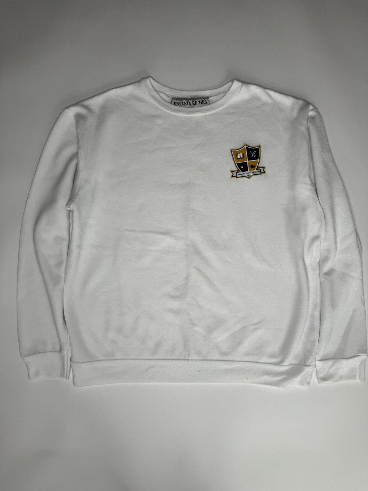 image of Enfants Riches Deprimes School Emblem Early Erd Sweatshirt in White, Men's (Size Medium)