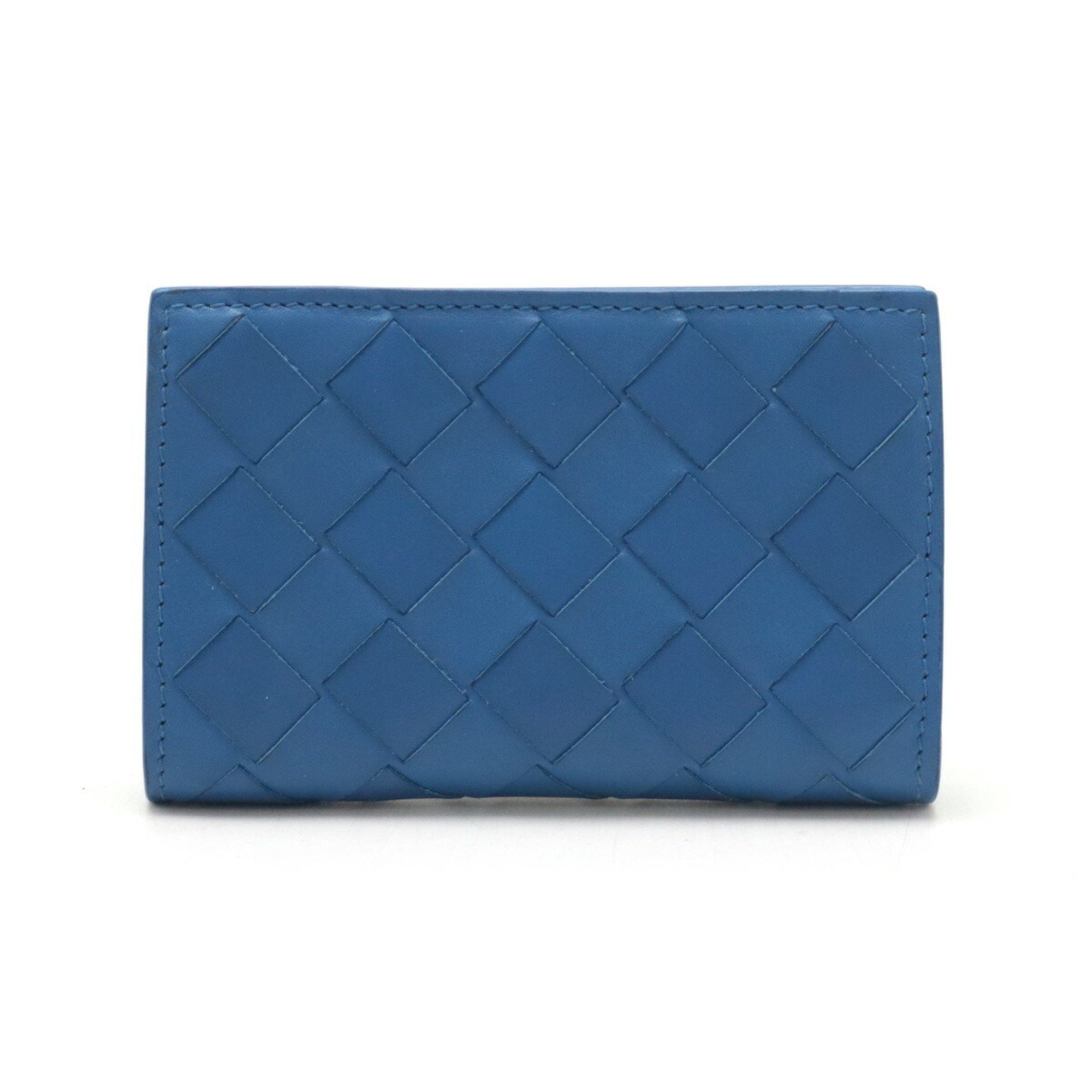 Bottega Veneta Intrecciato Round Coin Case Purse Leather Blue, Women's