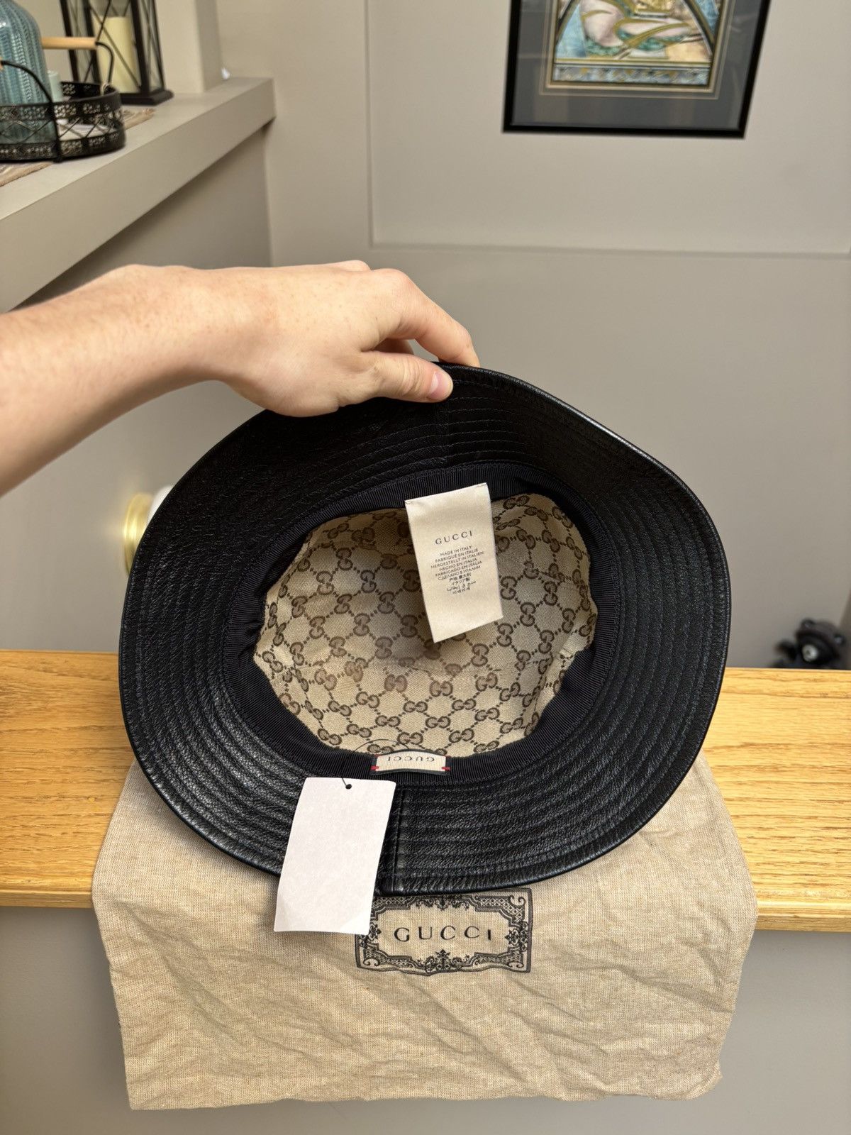 Gucci Gucci Black Leather ‘Double G’ Bucket Hat Size ONE SIZE - 4 Thumbnail