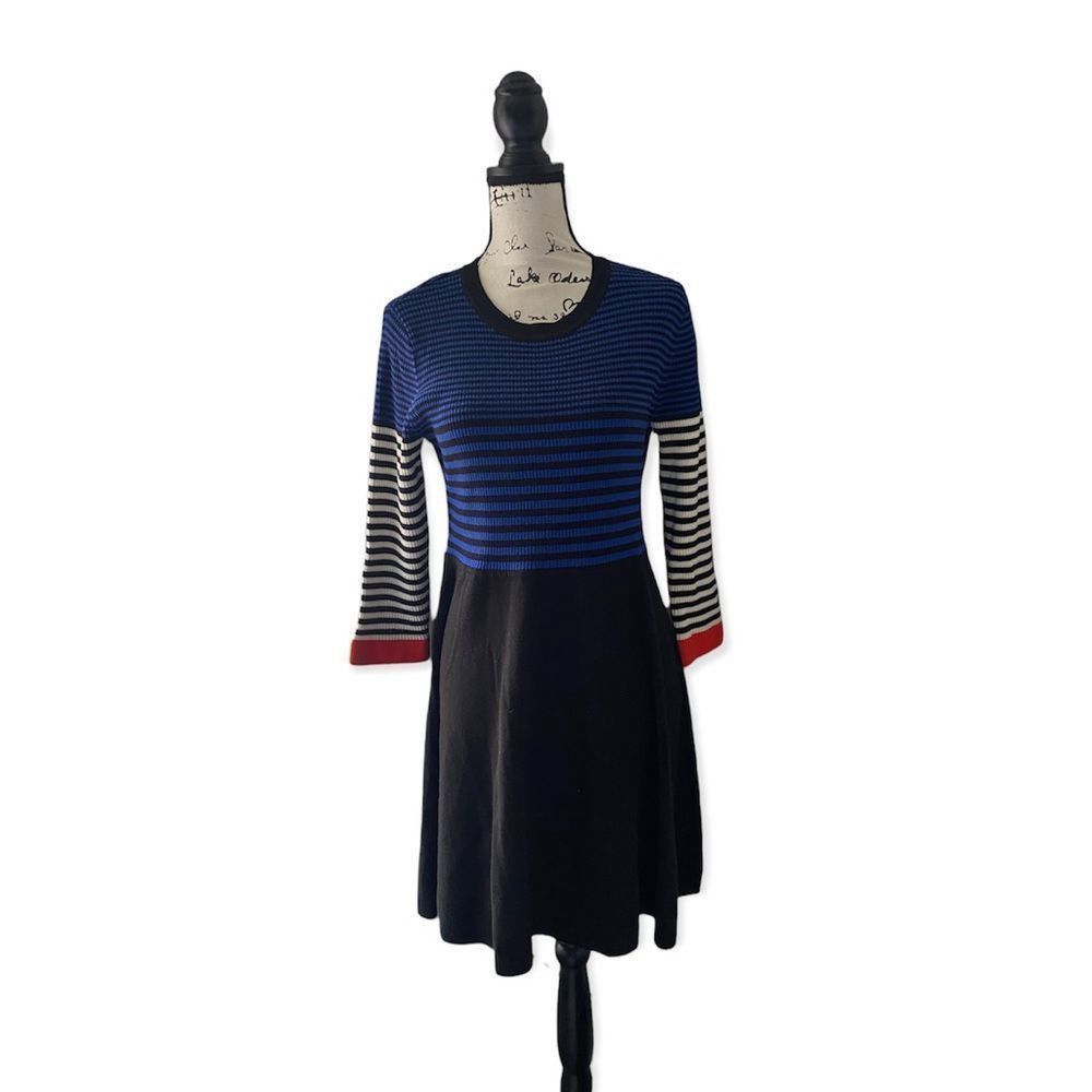 Eliza J Size M Sweater Dress A-line Fit & Flare Blue Black S