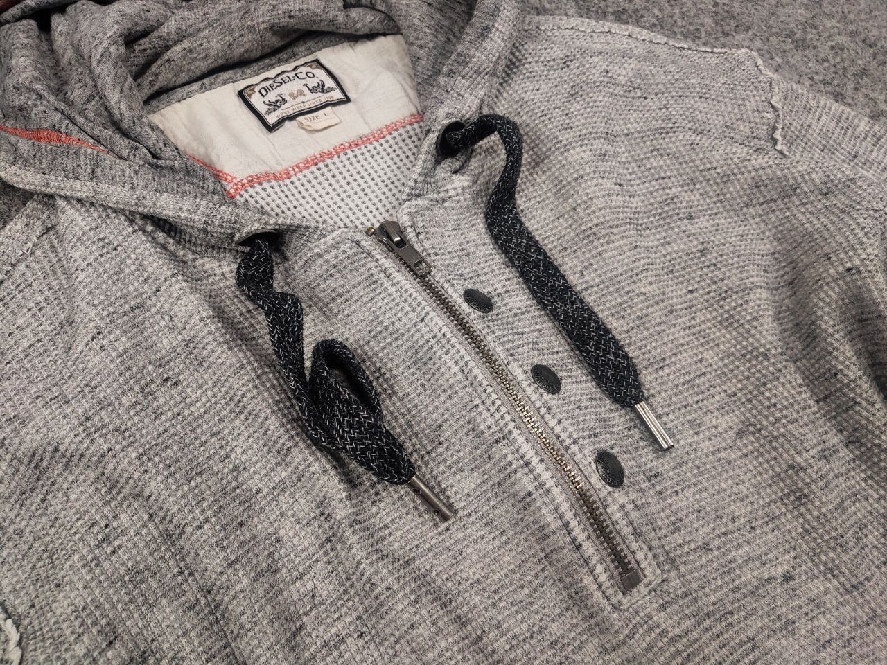 Diesel Vintage Diesel Logo Y2K Grey Cotton Structure Zip Hoodie Size US L / EU 52-54 / 3 - 8 Thumbnail