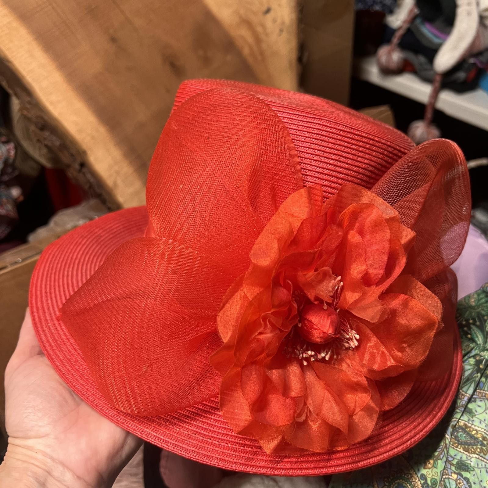 Unknown London Red Women's Decorative Hat with Flower Accent Size ONE SIZE - 2 Thumbnail