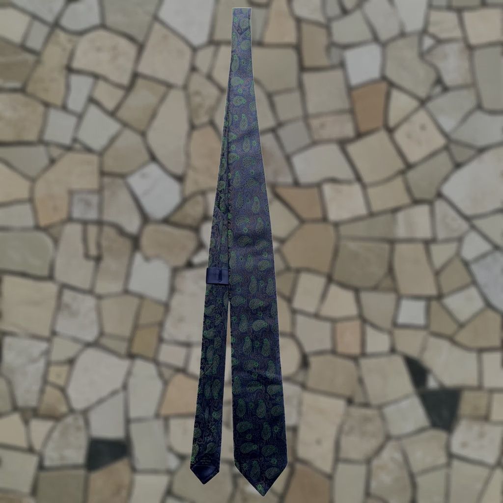 Vintage Italo Ferretti Tie Navy Green Paisley Silk Designer Narrow 29in 3.5in Men Vintage? Size ONE SIZE - 1 Thumbnail