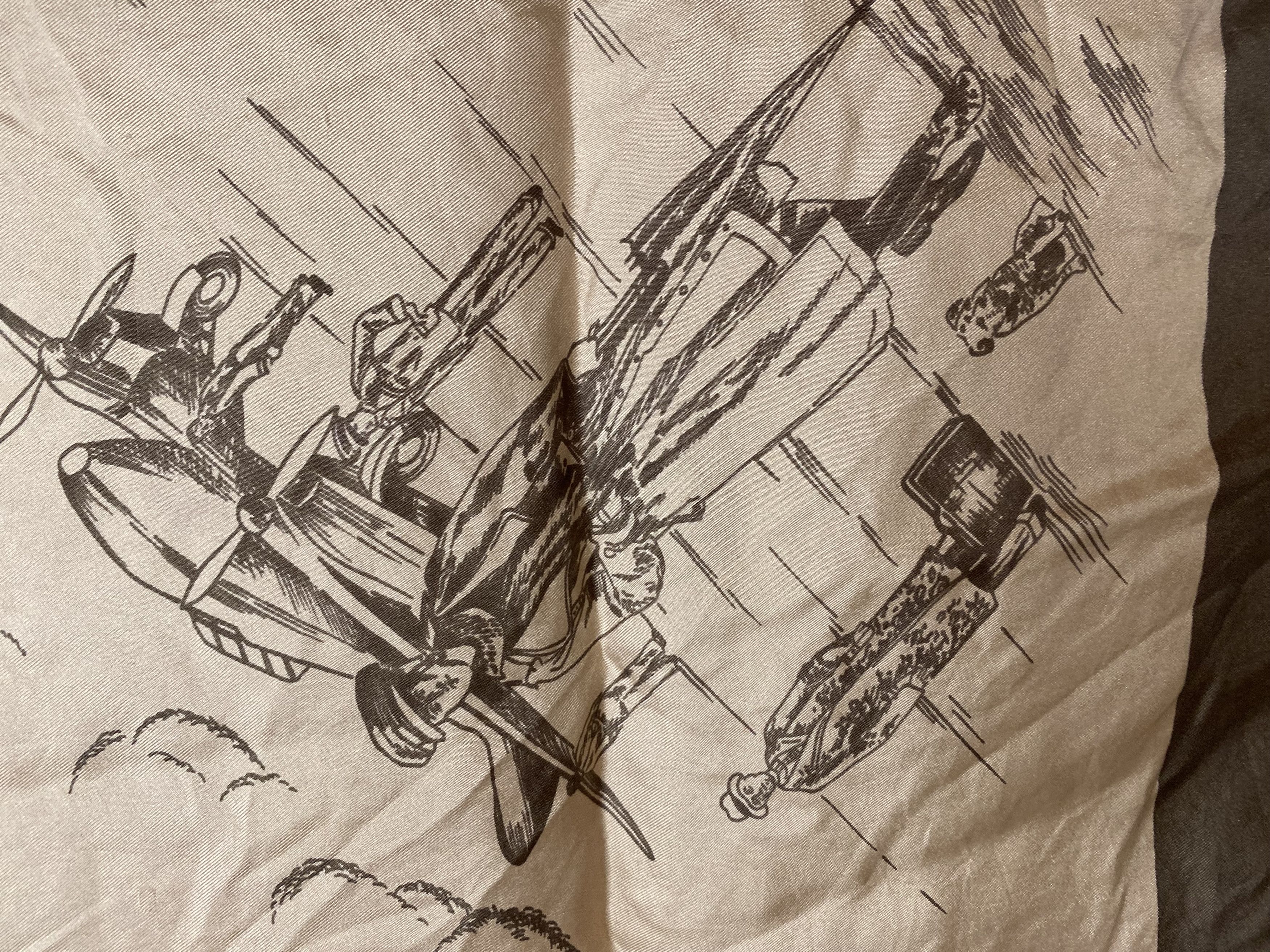 Burberry BURBERRY BURBERRYS OLD AIRCRAFT SCENE VINTAGE SILK SCARF Size ONE SIZE - 5 Thumbnail