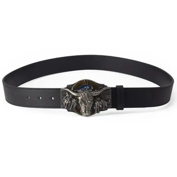 Japanese Brand Skull Bull Ox Horn Men Leather Belt Size ONE SIZE - 3 Thumbnail