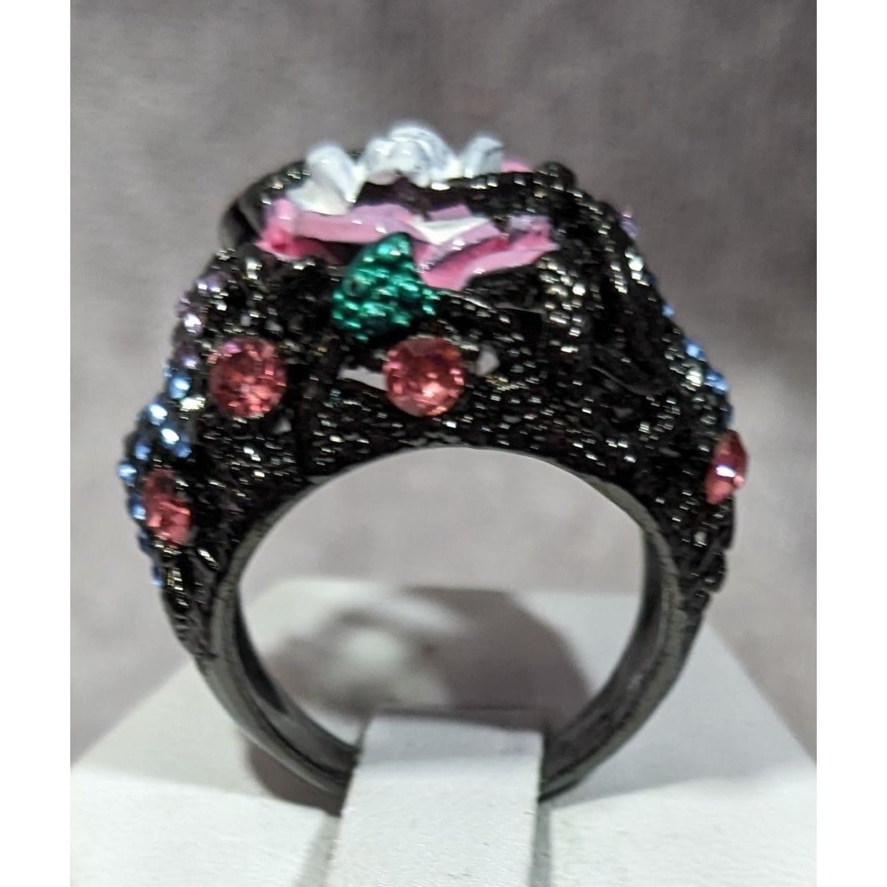 Other Pastel Goth Romantic Floral Enamel And Gemmed Ring Size 8 1/ Size ONE SIZE - 8 Thumbnail