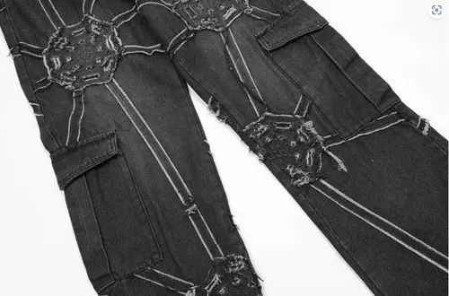 VIBE High street design spider web denim straight trousers Size US 34 / EU 50 - 3 Thumbnail