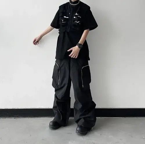 Japanese Brand Baggy Cargo Pants Straight Casual Harajuku Y2K Style Pockets Size US 34 / EU 50 - 3 Thumbnail
