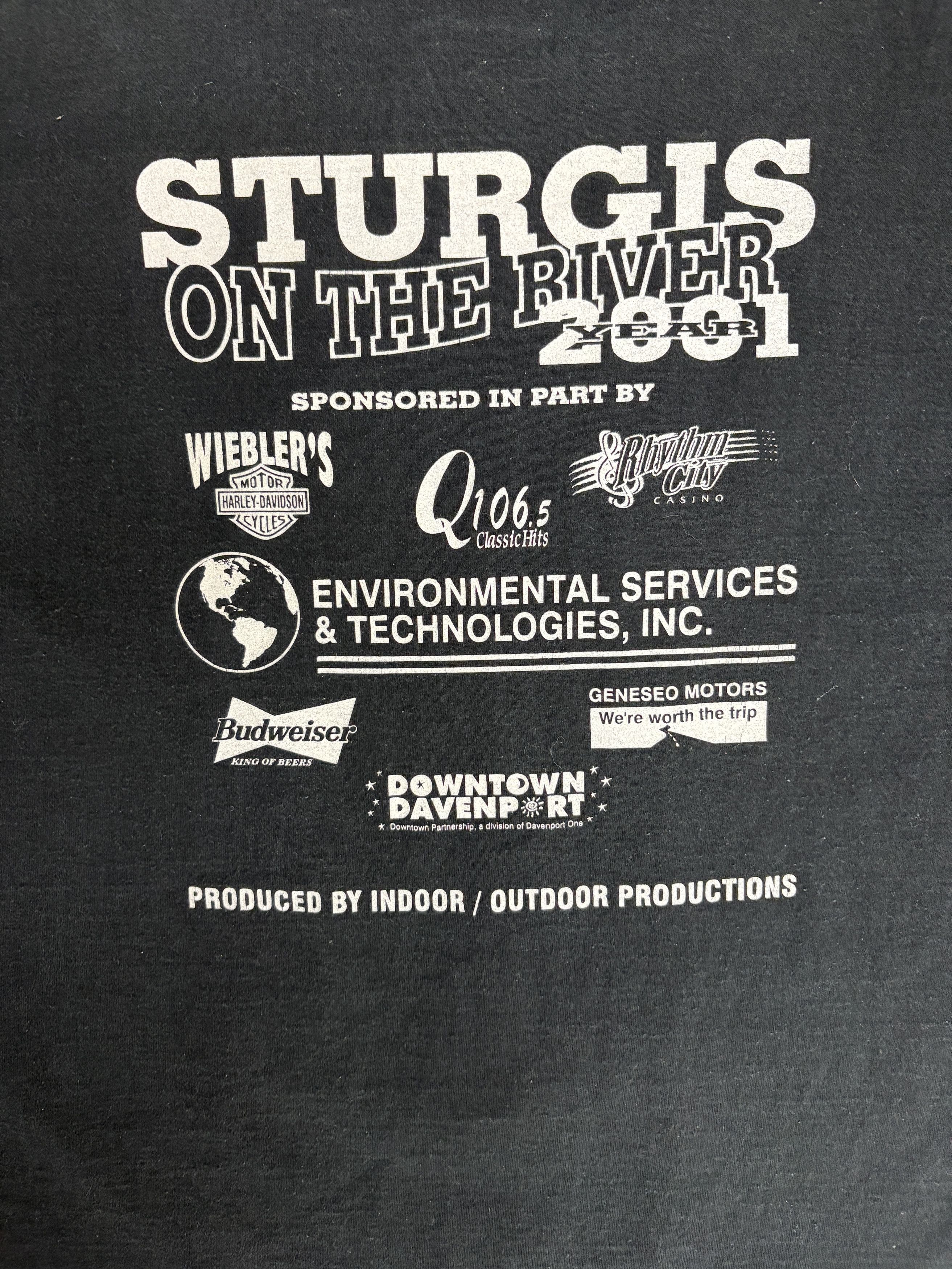 Vintage Sturgis On The River 2001 Vintage Black T-Shirt Tee Size US XL / EU 56 / 4 - 5 Thumbnail