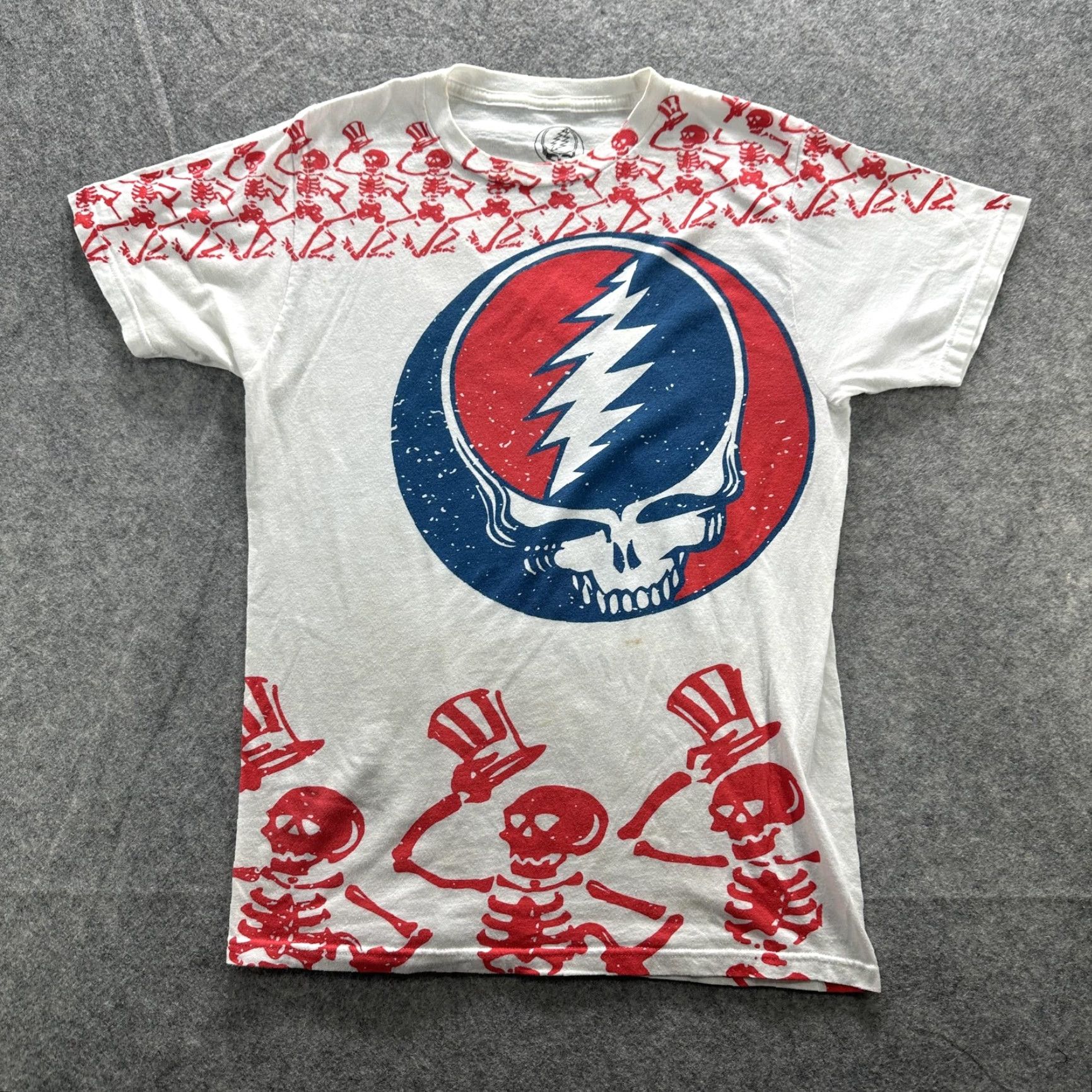 Gloverall Grateful Dead Shirt Mens S White Steal Your Face Skeletons All Over Tee Size US S / EU 44-46 / 1 - 2 Thumbnail
