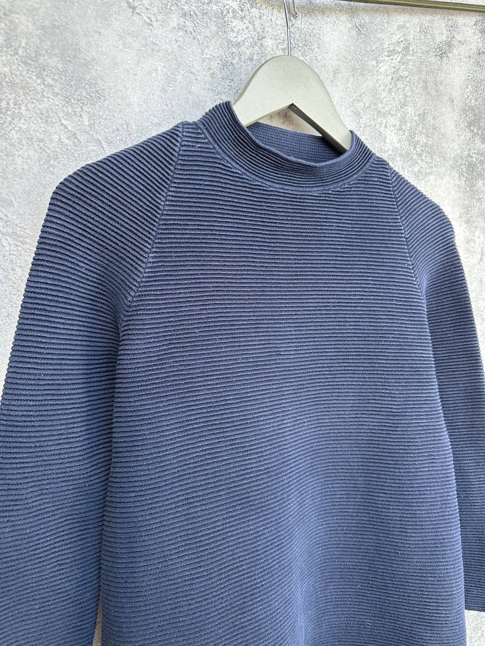 Cos COS Textured Cotton Mock Neck Ribbed Knit Sweater Navy Size XS / US 0-2 / IT 36-38 - 3 Thumbnail