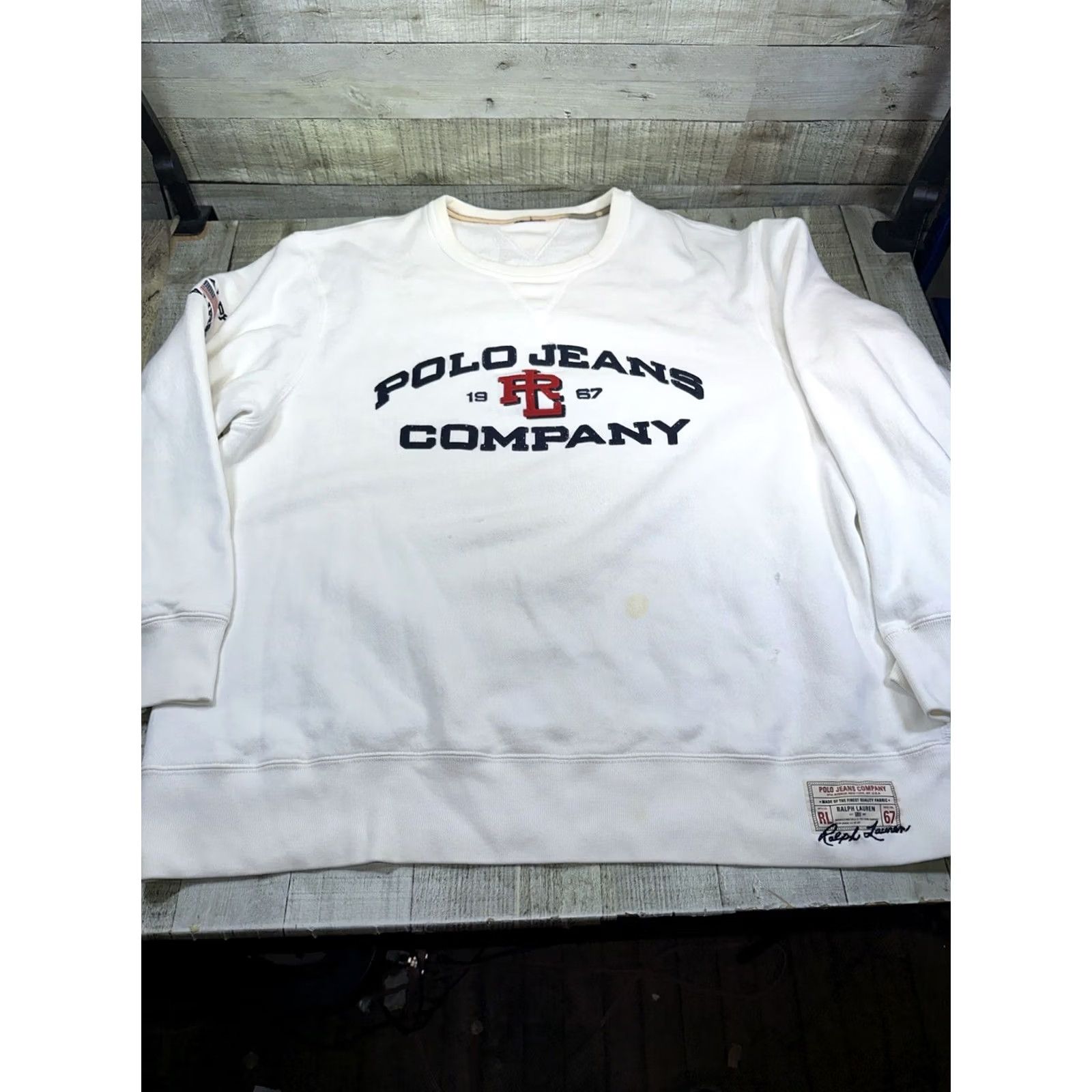 Ralph Lauren VINTAGE Ralph Lauren Men Sweater Crew Neck 2XL White Distressed Pullover Size US XXL / EU 58 / 5 - 2 Thumbnail