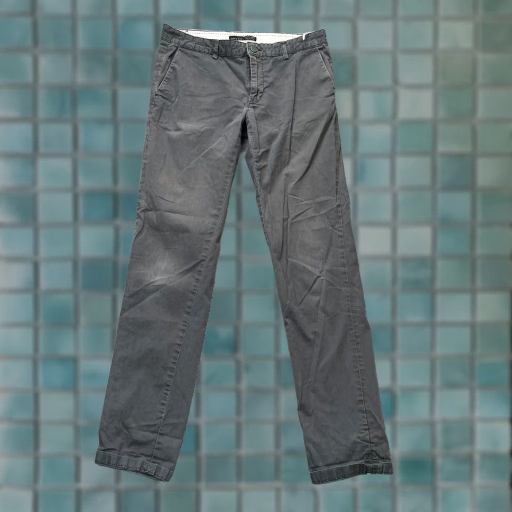 Zara Zara Pants Mens 31 Gray Chino Straight Leg Cuffed Office Wear Business Formal Pants City Preppy Size US 31 - 1 Thumbnail