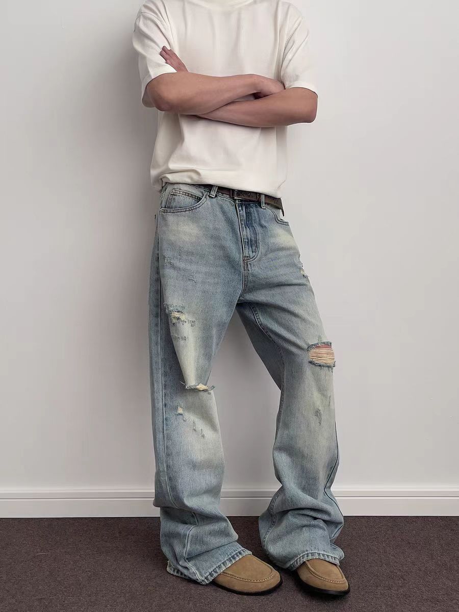 Japanese Brand × Jean Washed and worn out ripped straight leg micro flare jeans Size US 34 / EU 50 - 1 Thumbnail