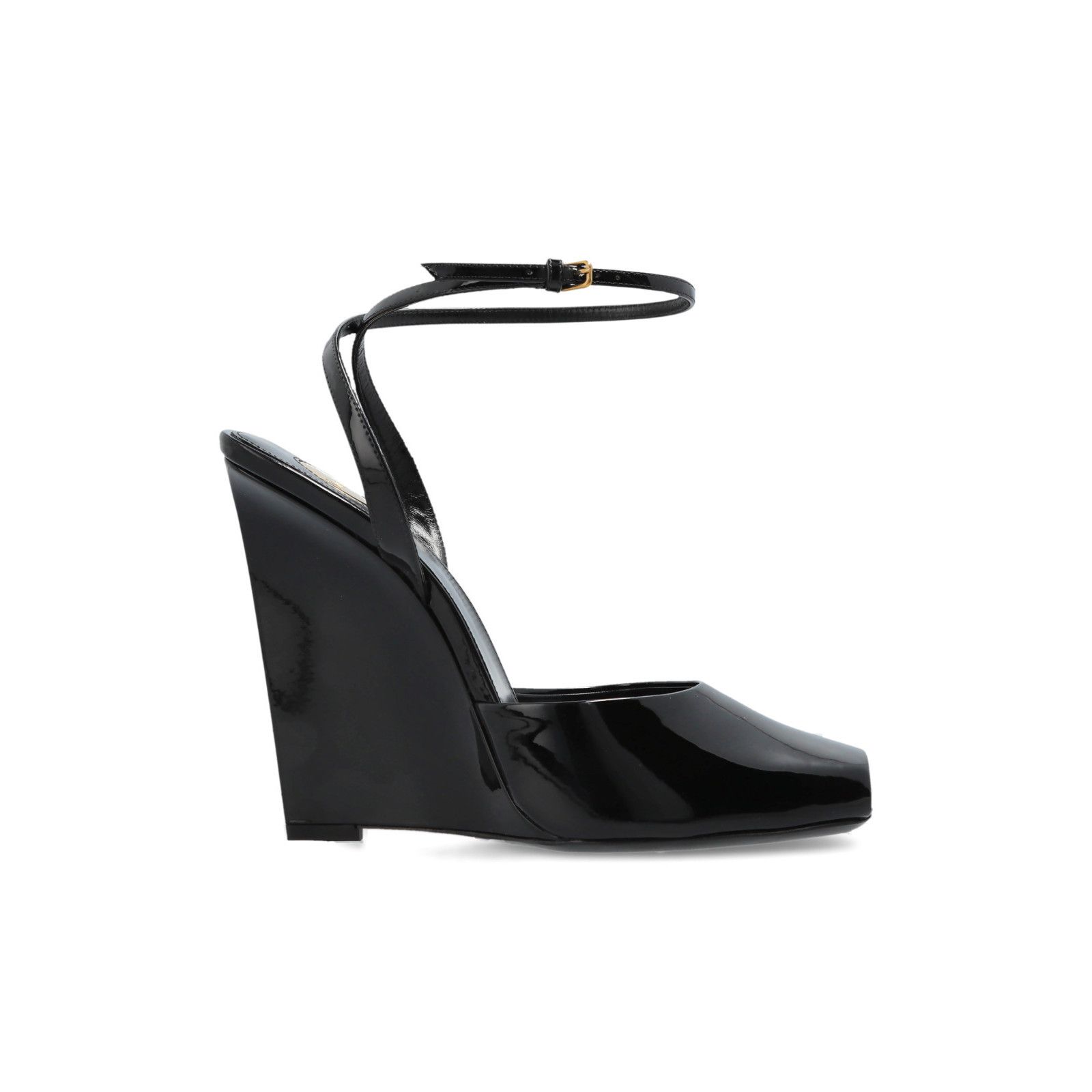 SAINT LAURENT La Scandale Black 110mm Wedge Sandals New & Au
