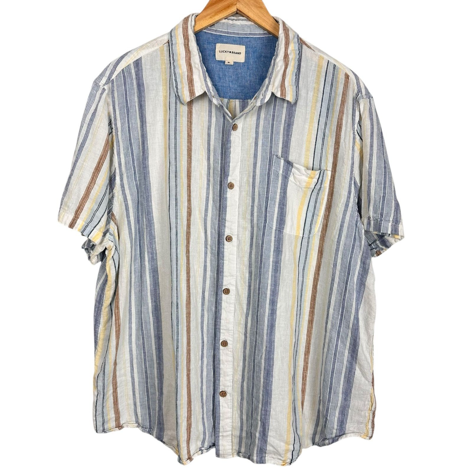 Lucky Brand Lucky Brand Linen Short Sleeve San Gabriel Blue Stripe Sz XL Size US XL / EU 56 / 4 - 2 Thumbnail