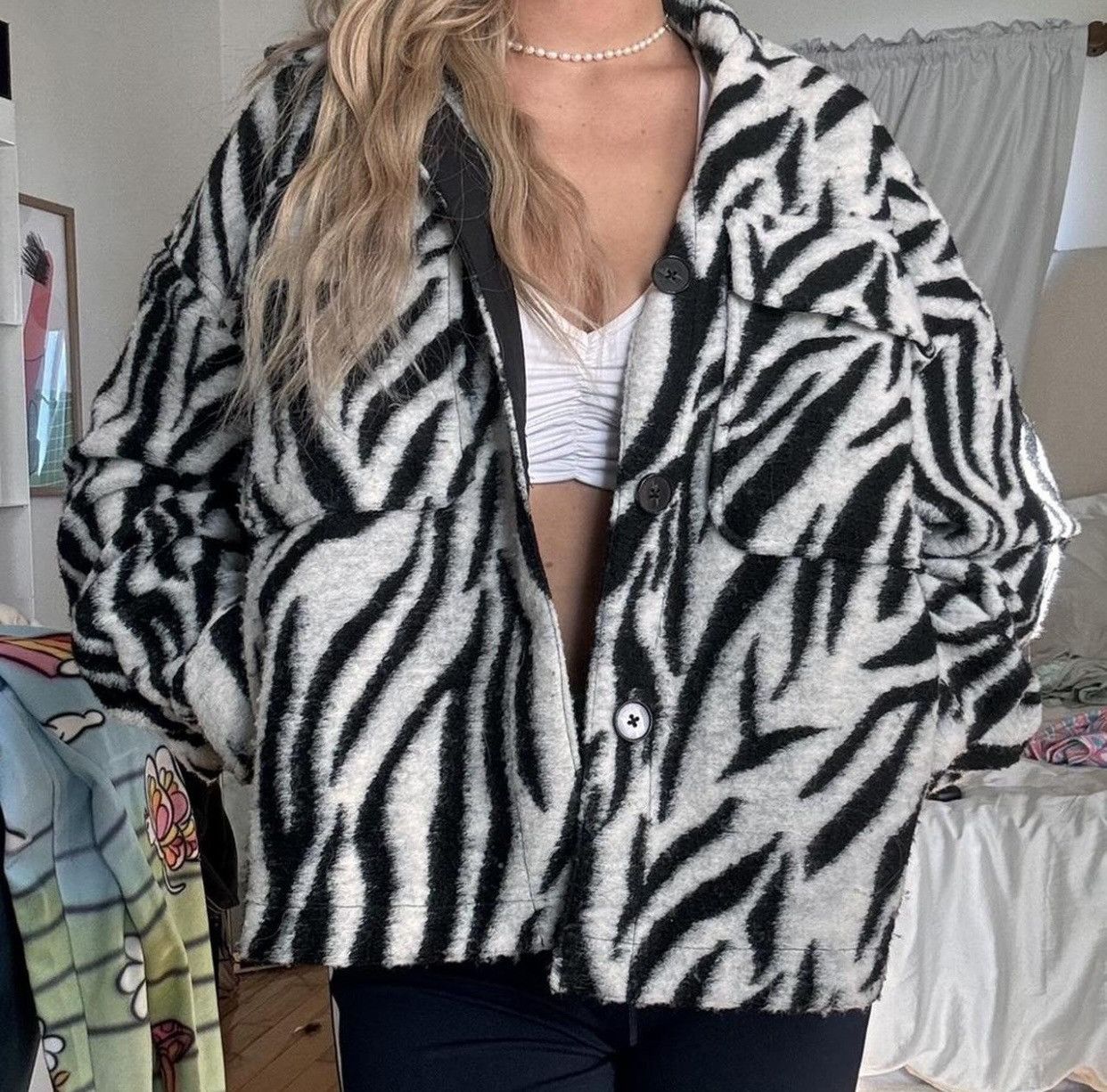 Bershka Bershka Zebra Print Wool Button Jacket M/L Size Size M / US 6-8 / IT 42-44 - 2 Thumbnail