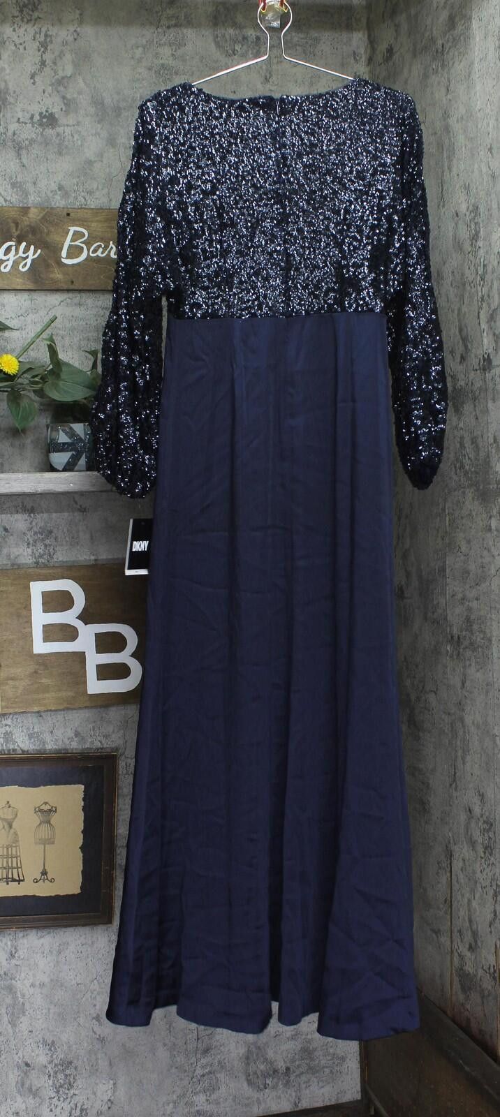 DKNY Dkny Embellished Blouson-sleeve Gown Ed4eza01 Spring Navy 4 Size S / US 4 / IT 40 - 2 Thumbnail