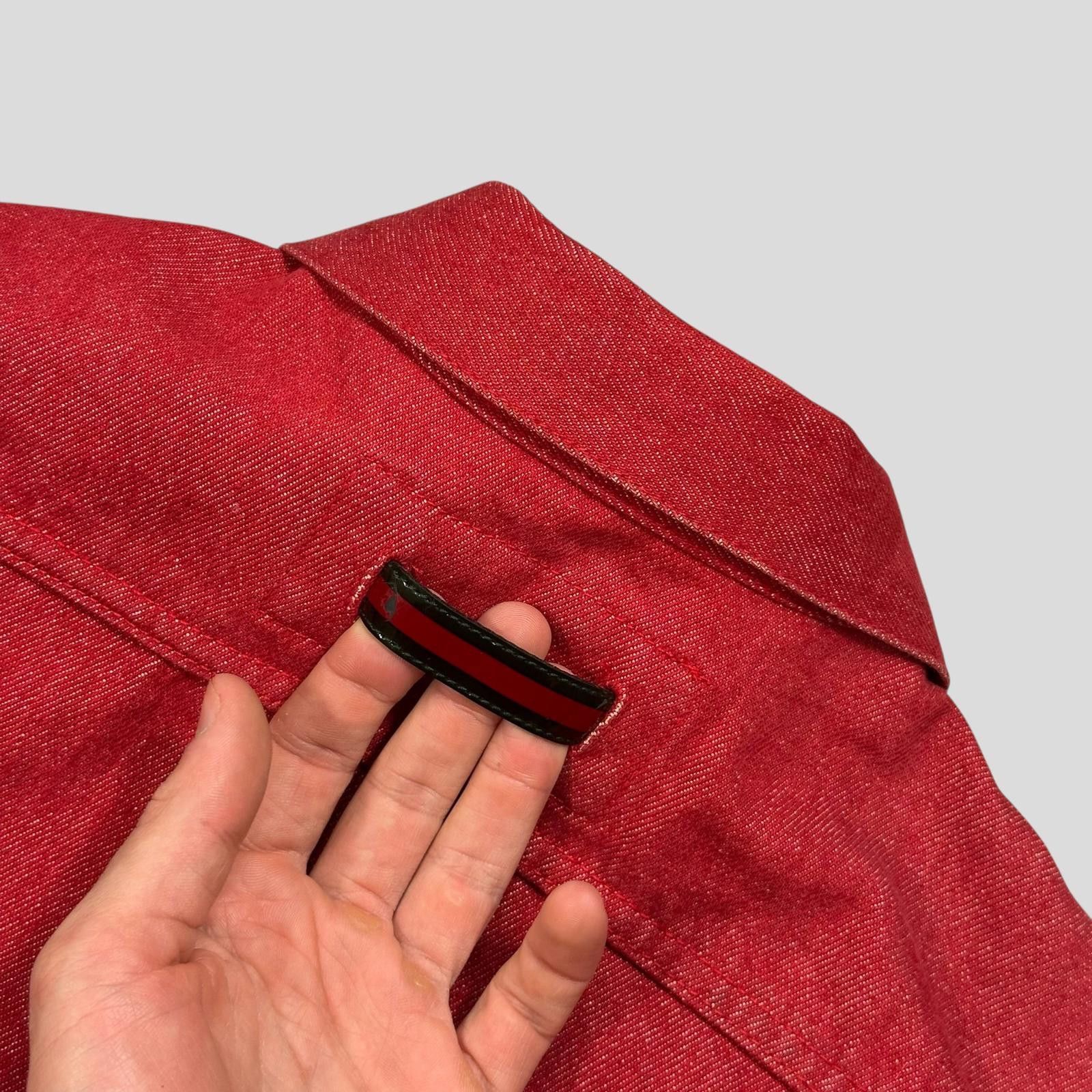 Gucci by Tom Ford 1999 Red Denim Cropped Front Drop Jacket S