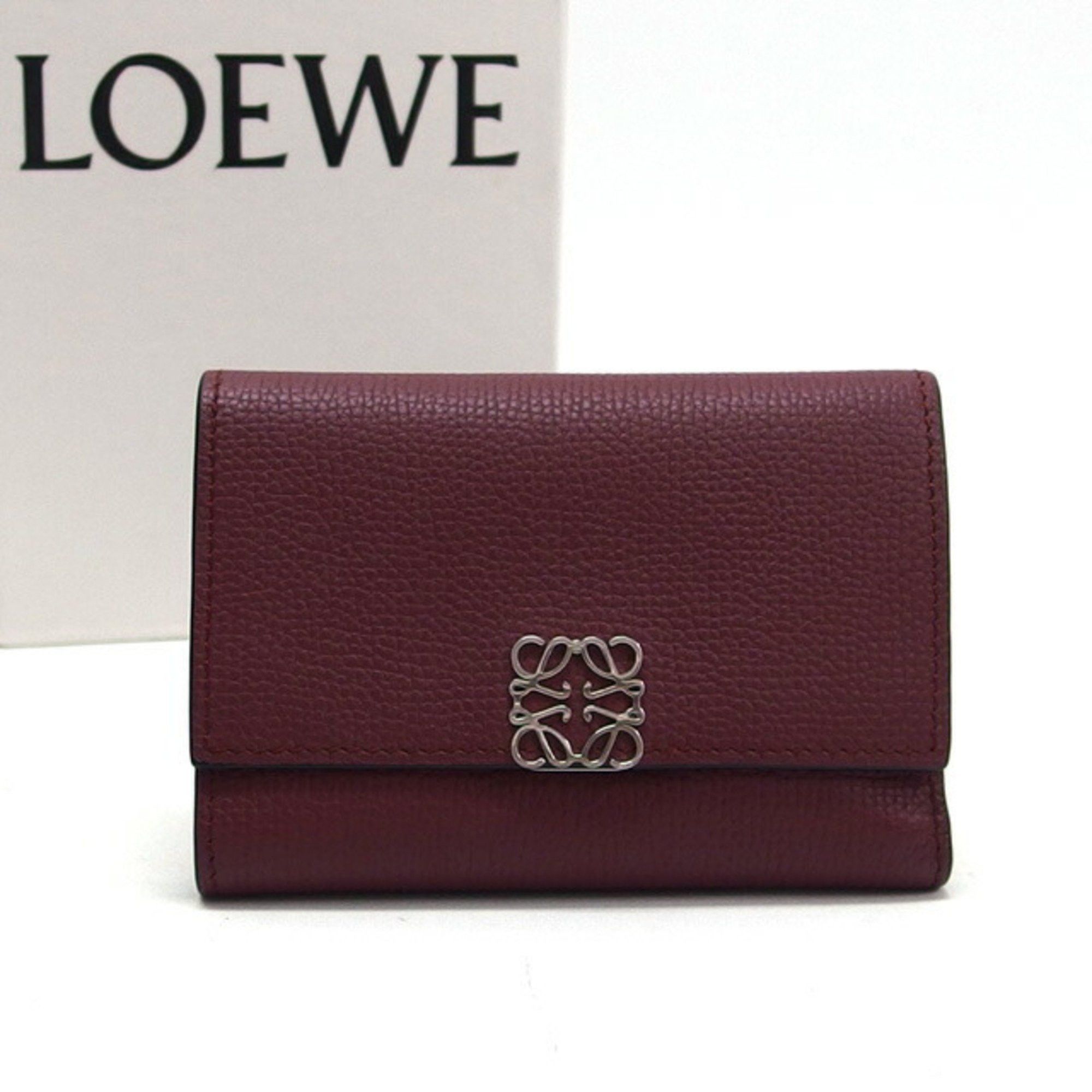 image of Loewe Anagram Tri-Fold Compact Wallet Bordeaux (Deep Red), Women's