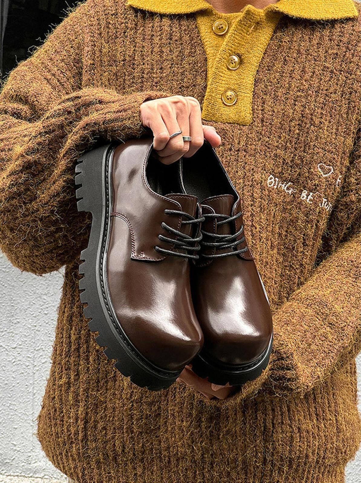 Leather Brown Chunky Lace-Up Shoes Size US 10 / EU 43 - 4 Thumbnail