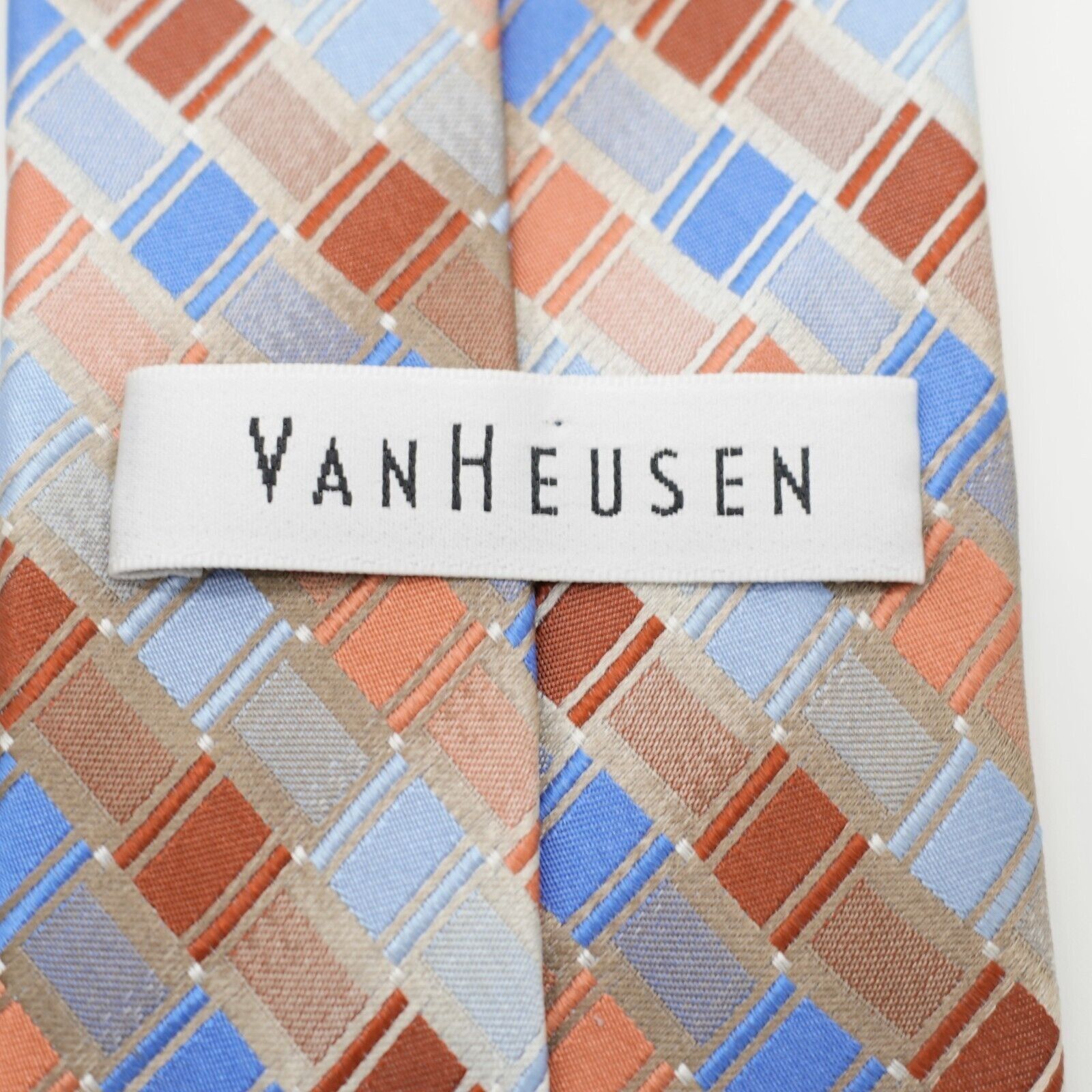 Van Heusen Van Heusen Peach Blue Basketweave Woven Silk Tie Size ONE SIZE - 3 Thumbnail