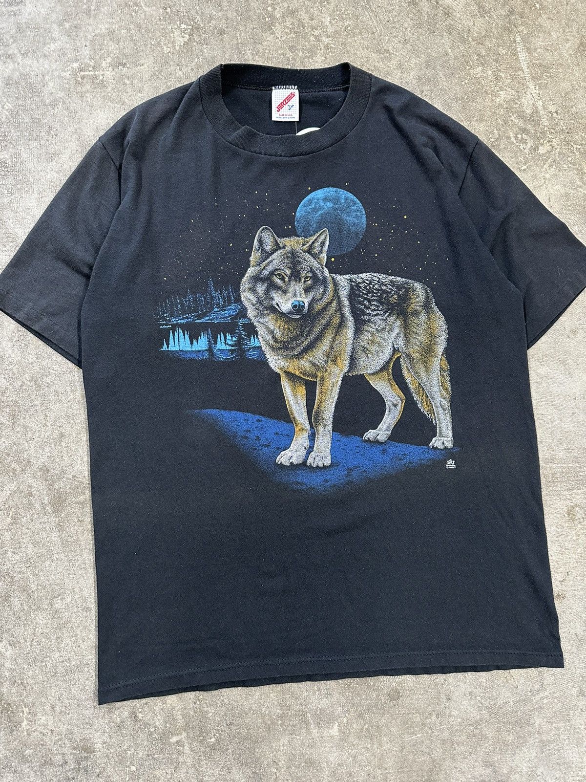 Jerzees Vintage 80s Jerzees Grey Wolf Animal Nature T-Shirt Size L / US 10 / IT 46 - 3 Thumbnail