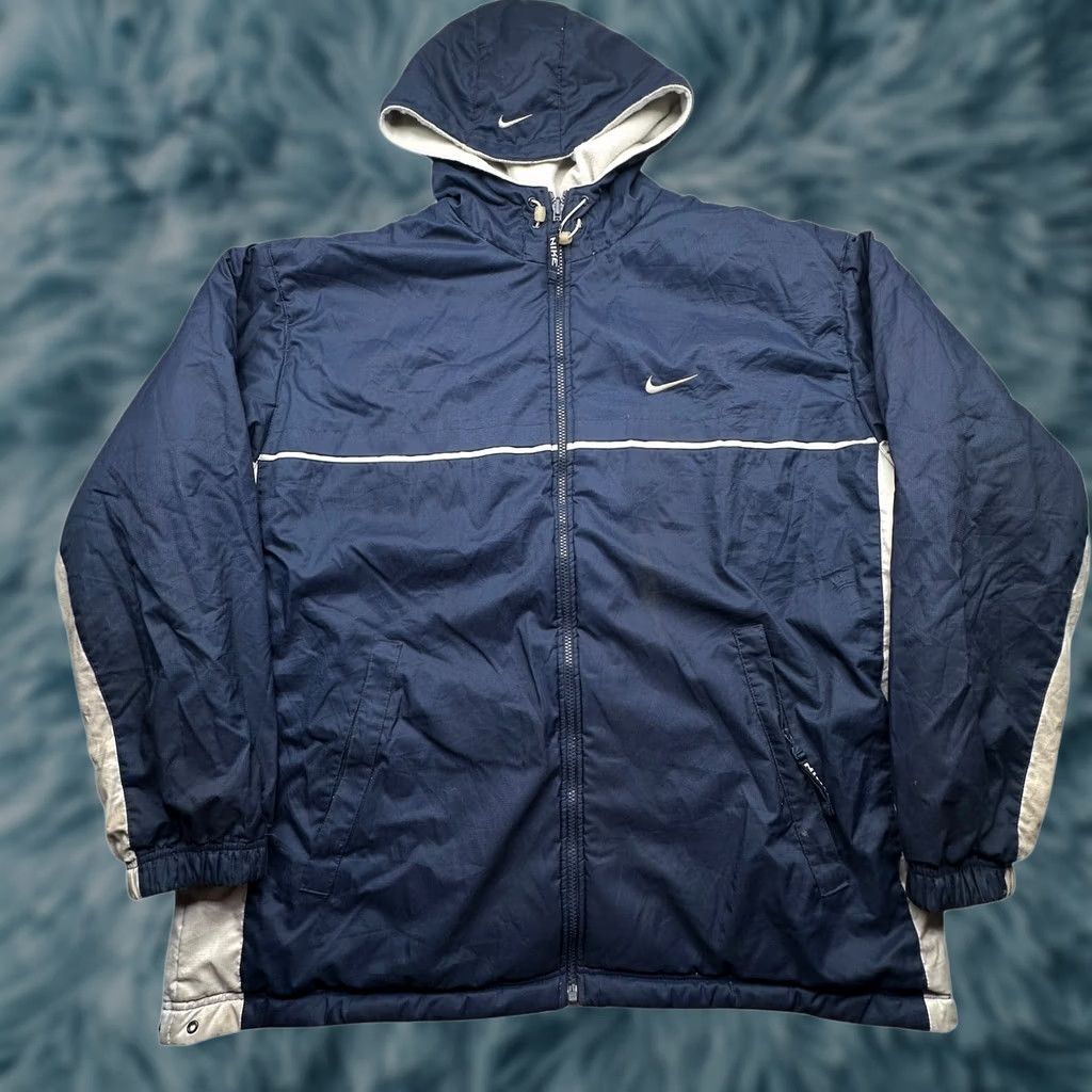 Nike VINTAGE Nike Jacket Mens XL Navy Blue Gray Hooded Reversible Zip Y2K STAINED Size US XL / EU 56 / 4 - 1 Thumbnail