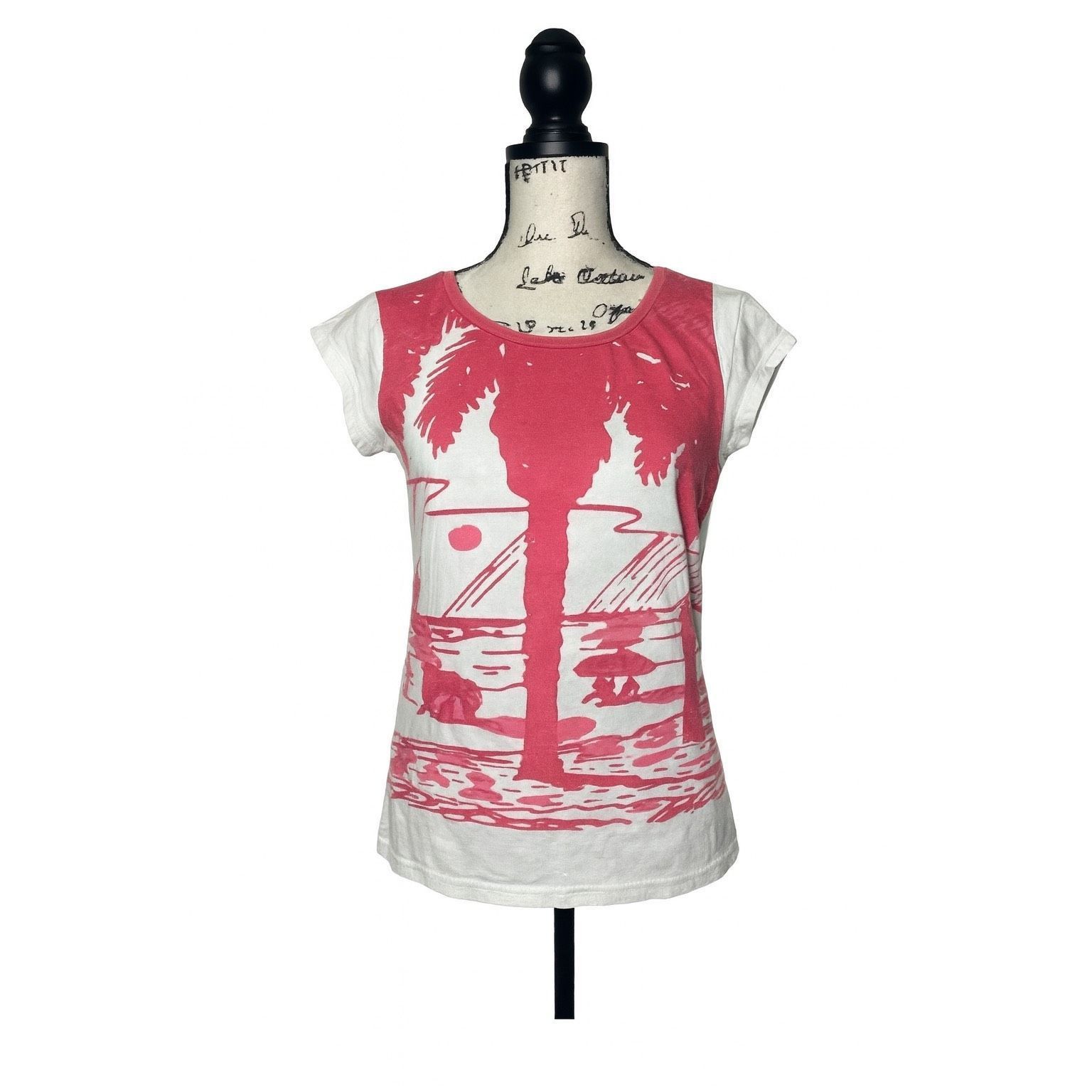 J.Crew J.Crew Women’s Palm Print Graphic Tee Sz S – Pink & White Tr Size S / US 4 / IT 40 - 1 Thumbnail