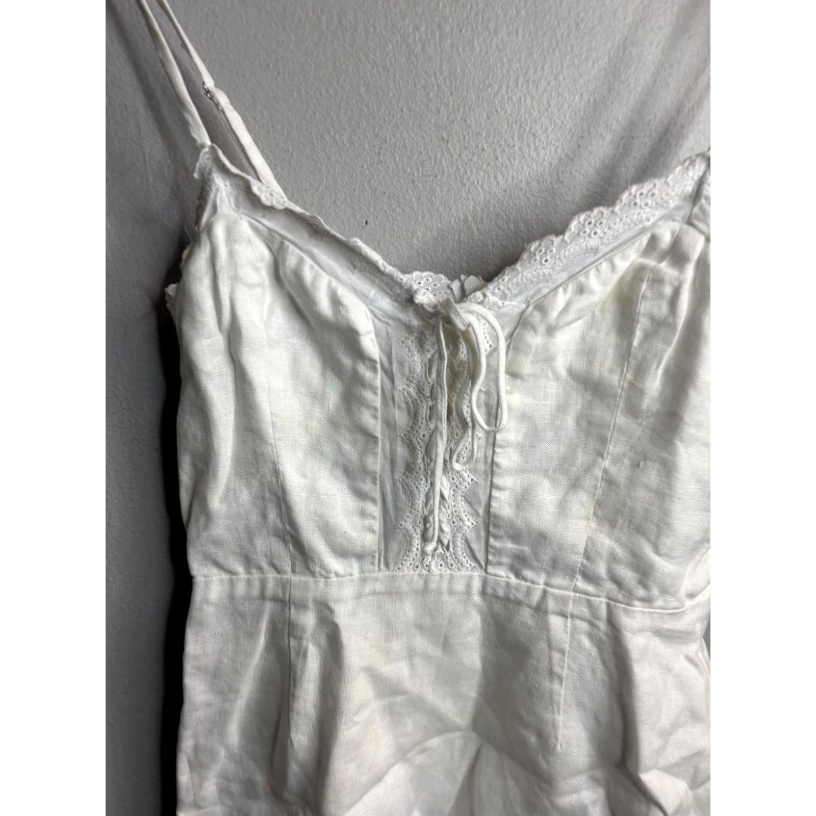 Reformation Reformation Dress Womens 8 White Lace Trim Spaghetti Strap Mini Sundress Size M / US 6-8 / IT 42-44 - 2 Thumbnail