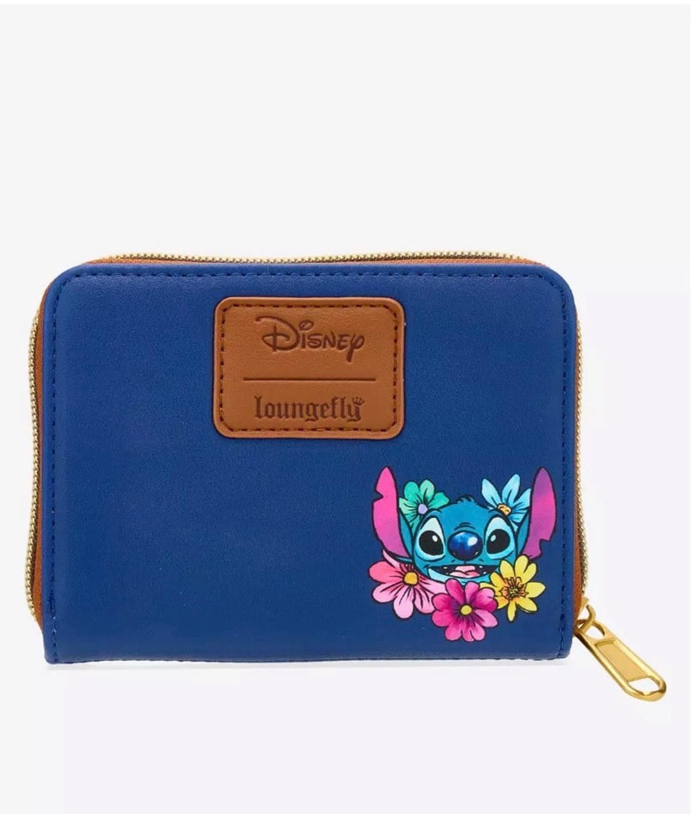 Loungefly Disney Stitch Dark Blue Flowers Mini Zipper Wallet  display picture 2