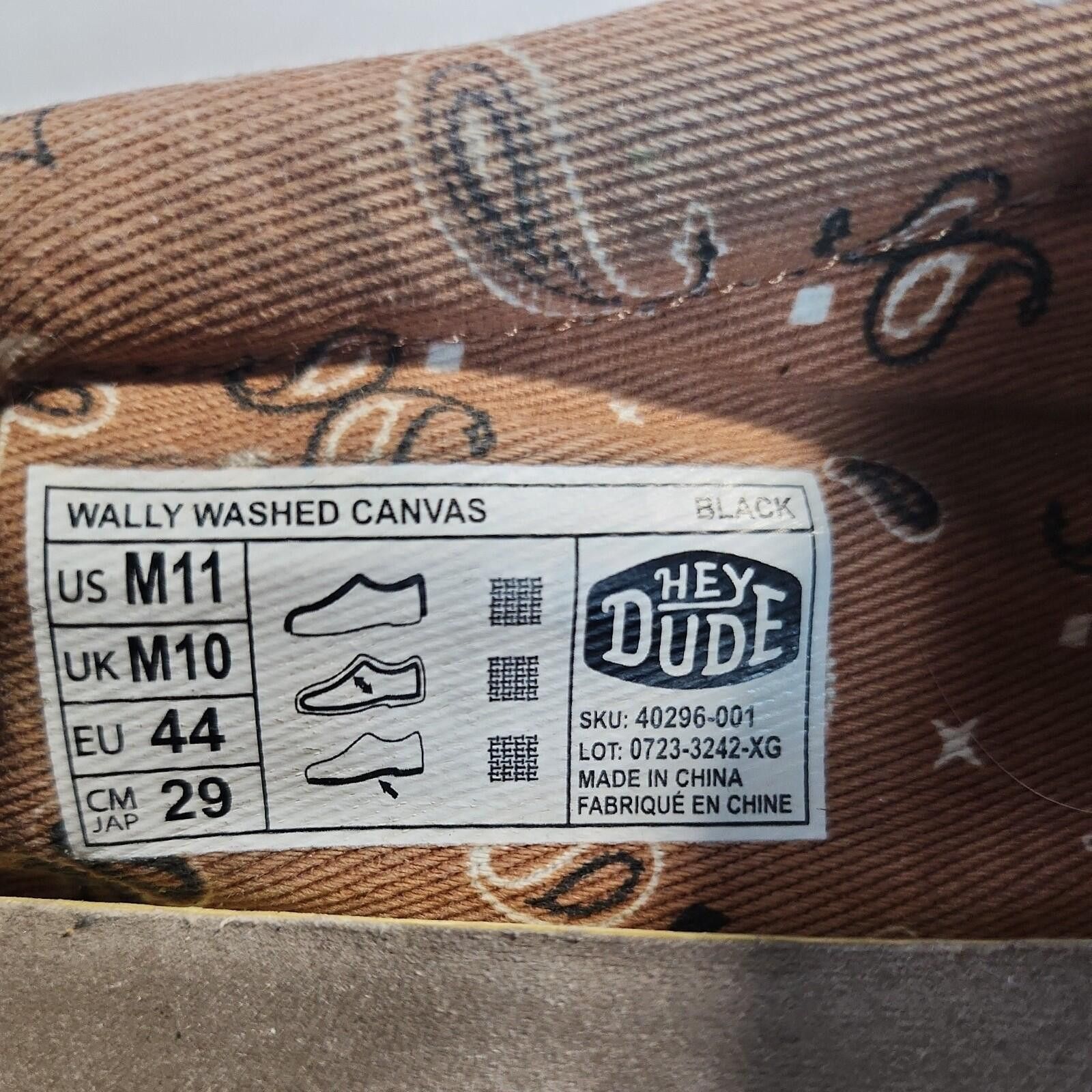 Other Men’s Size 11 Hey Dude Wally Washed Black Canvas Slip On Size US 11 / EU 44 - 7 Thumbnail