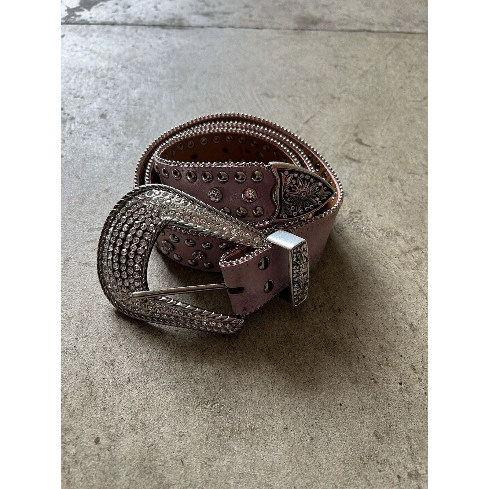 Nocona Y2K Nocona Pink Leather Rhinestone Bling Embleshied Belt Size ONE SIZE - 2 Thumbnail