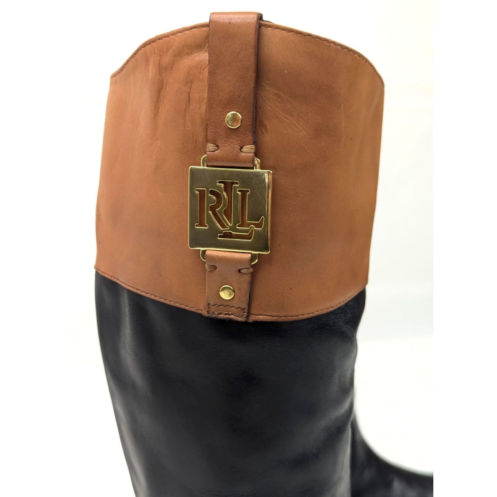 Ralph Lauren Ralph Lauren Jaden Riding Boots Women 5.5B Black Brown Leather Equestrian - EUC Size US 6 / IT 36 - 2 Thumbnail