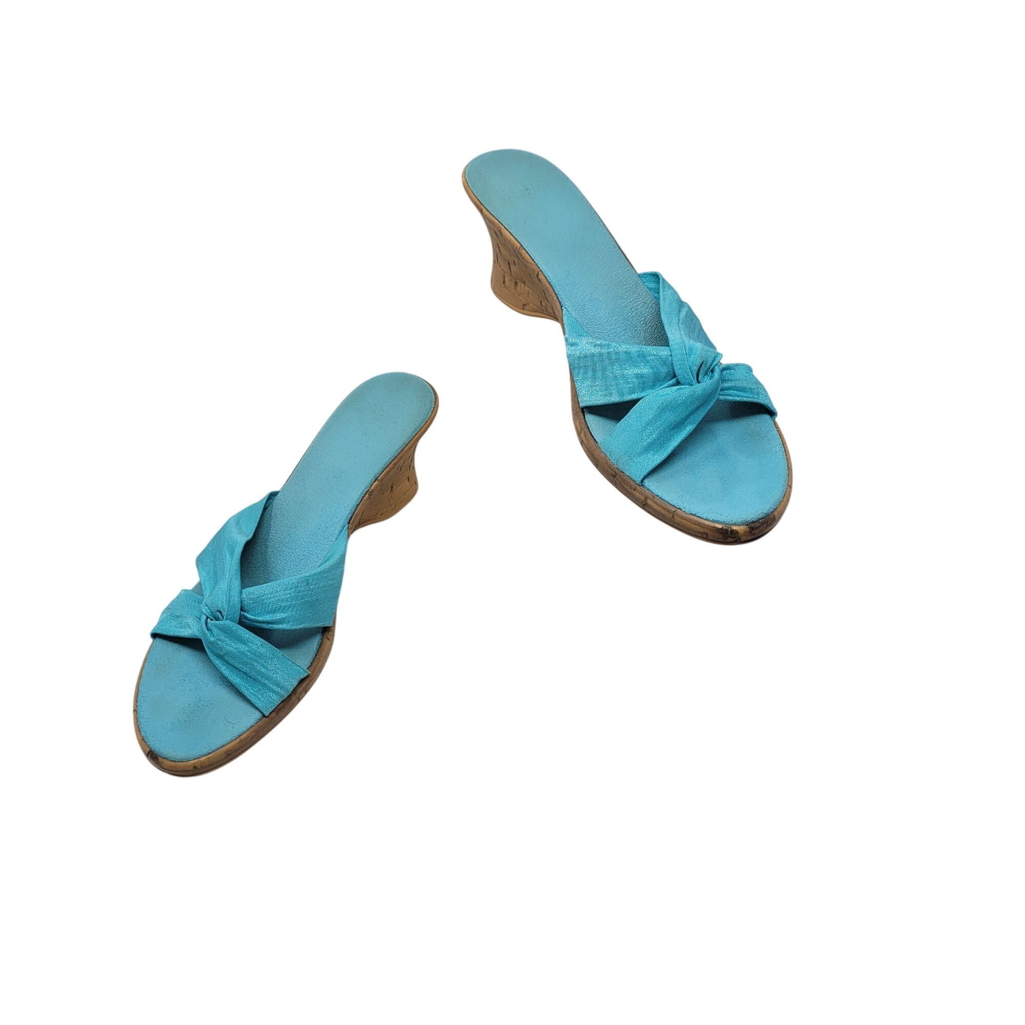 Vintage Vtg Vegan Handmade Italian Wedge Sandals Sz 10 Aqua Knotted Size US 10 / IT 40 - 1 Thumbnail